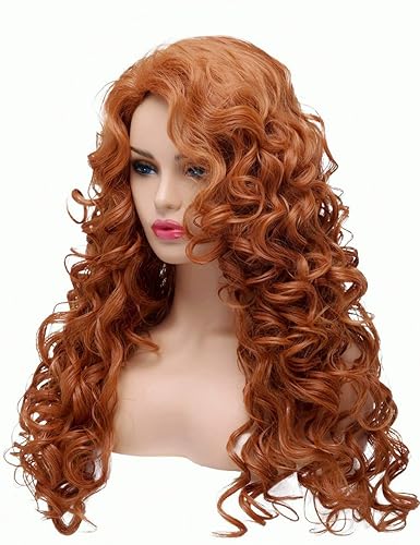 Miniatura 4 de Peluca de cabello largo rizado, ondulado, de cabeza completa OneDor para Halloween, disfraces y postizos para fiestas