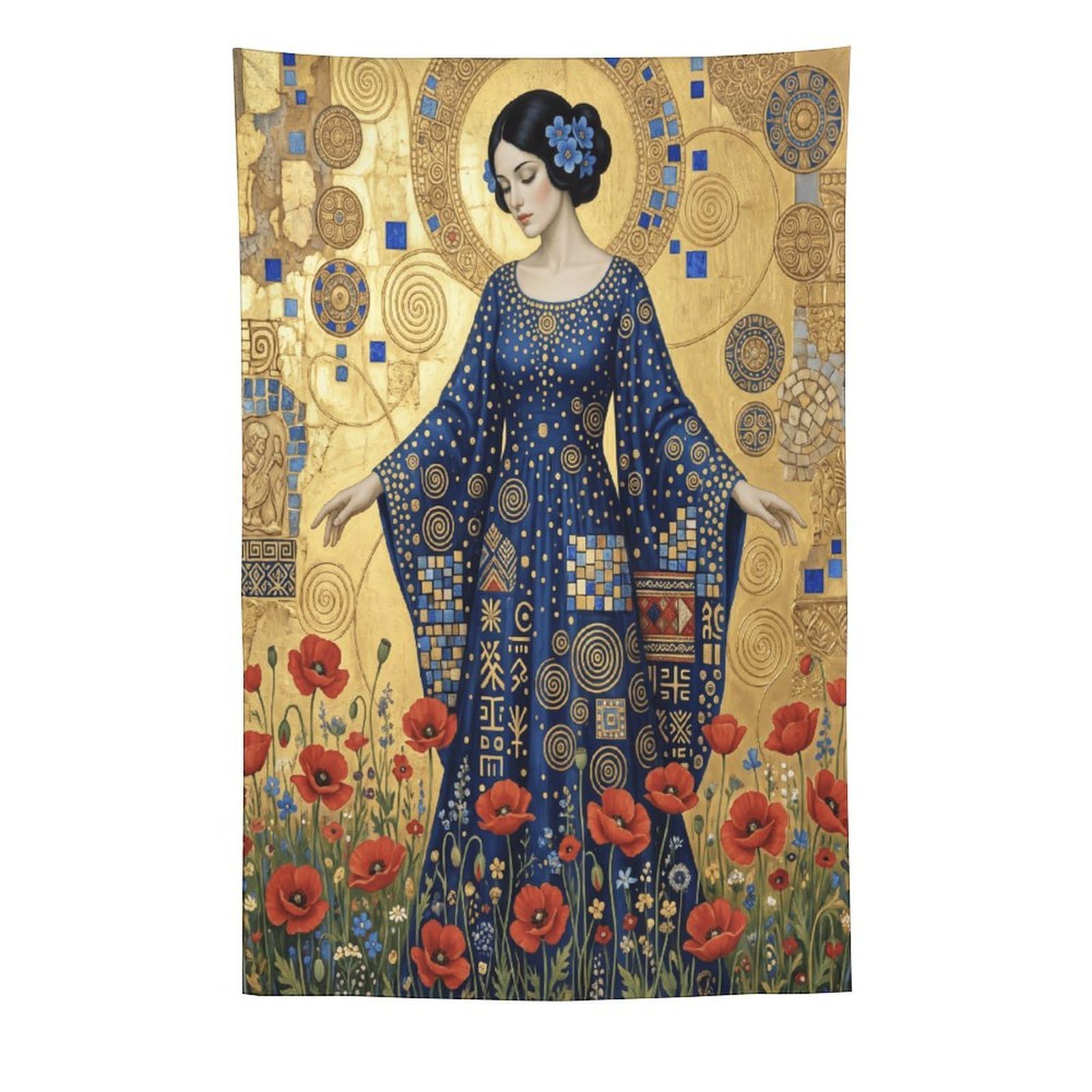 W7C8U2X3 Golden Mosaic Woman Wall Tapestry, Mosaic Style, Entryway