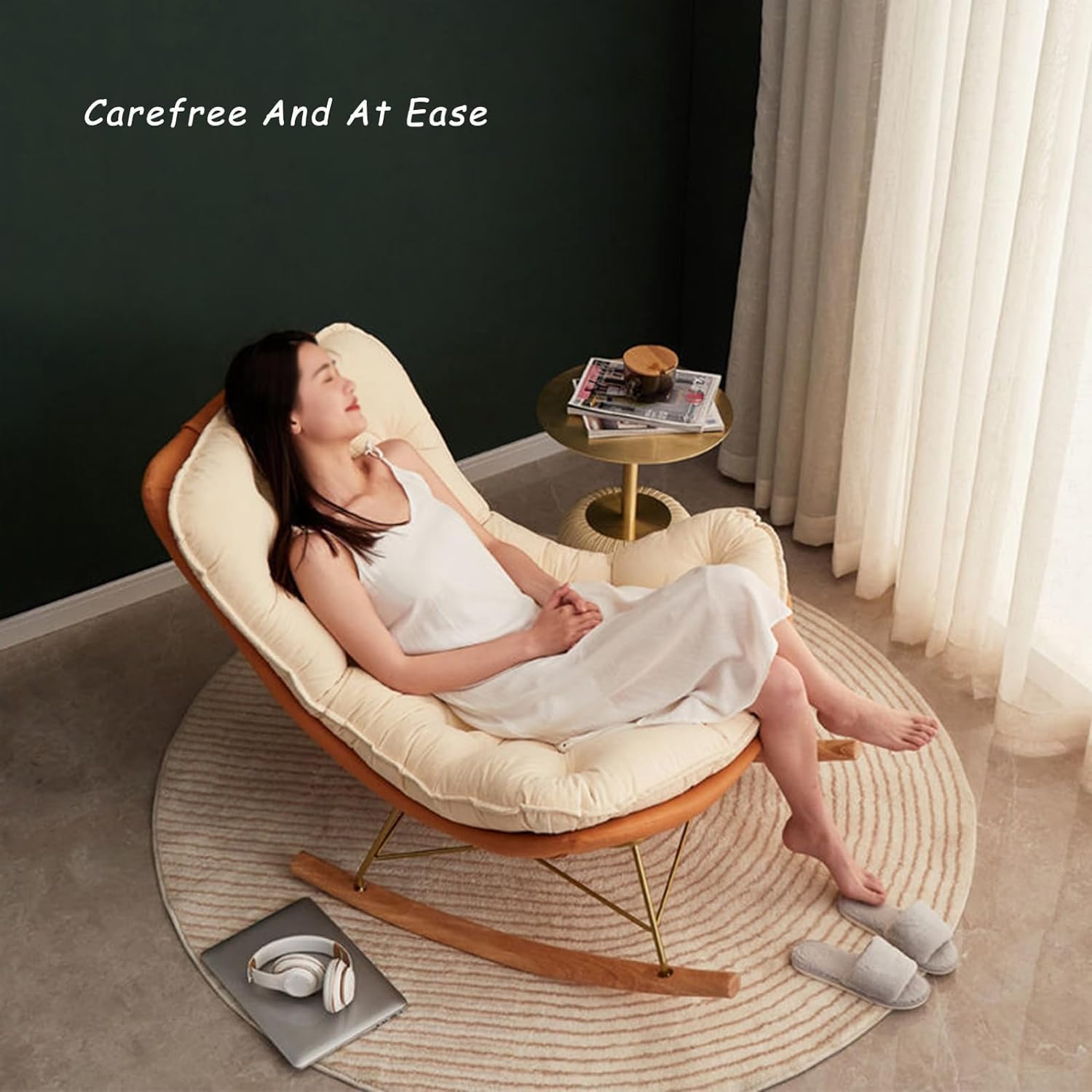 Rocking Chair Indoor Living Room Chair Rocking Chair Nursery Modern Rocking Chair Padded Seat,Rocker Chair,Comfy Armchair Lounge Chair for Living Room Bedroom,