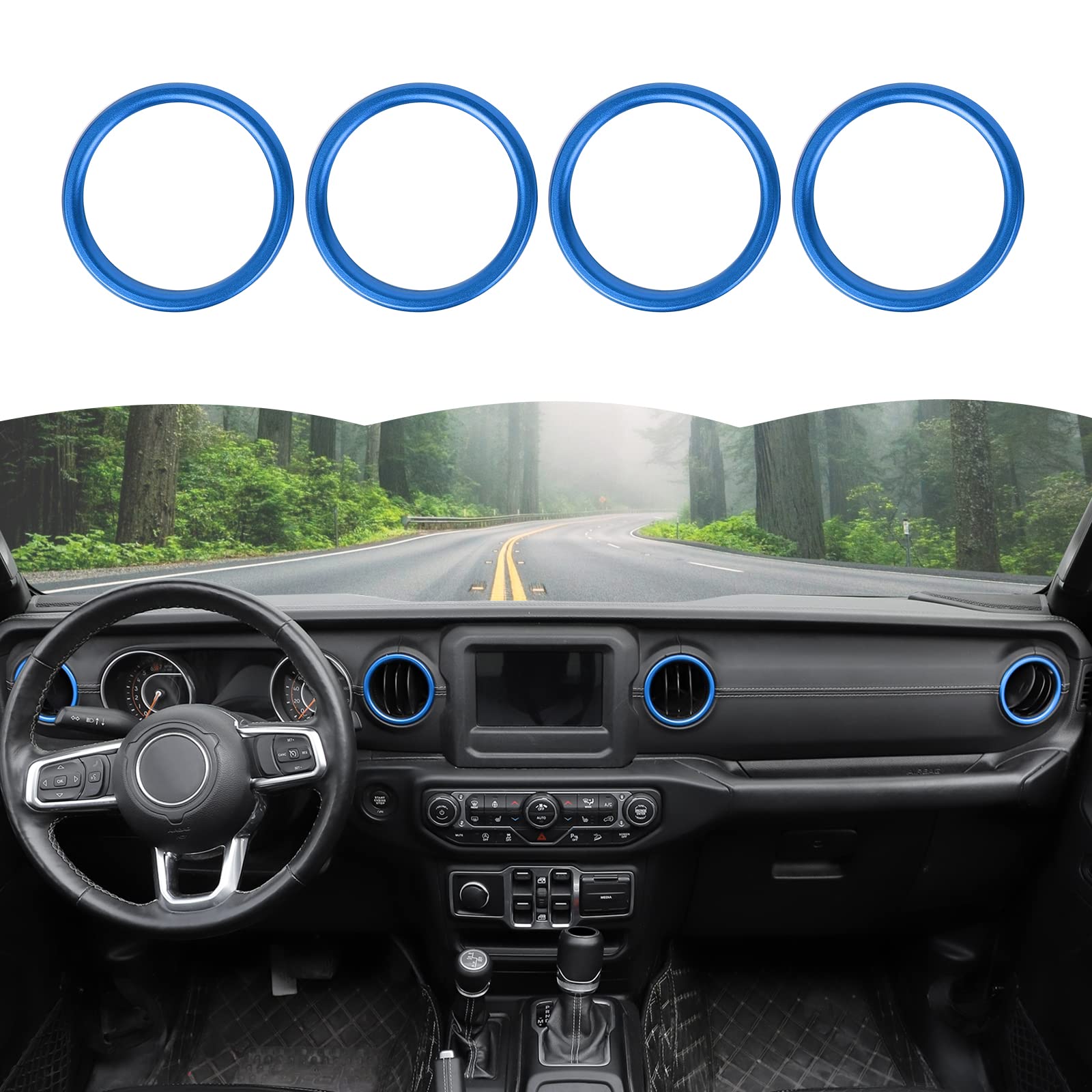 Hoolcar Air Conditioner Vent Ring Interior Accessories Compatible with 2018-2023 Jeep Wrangler JL JLU & Gladiator JT Aluminum Alloy Dashboard Air