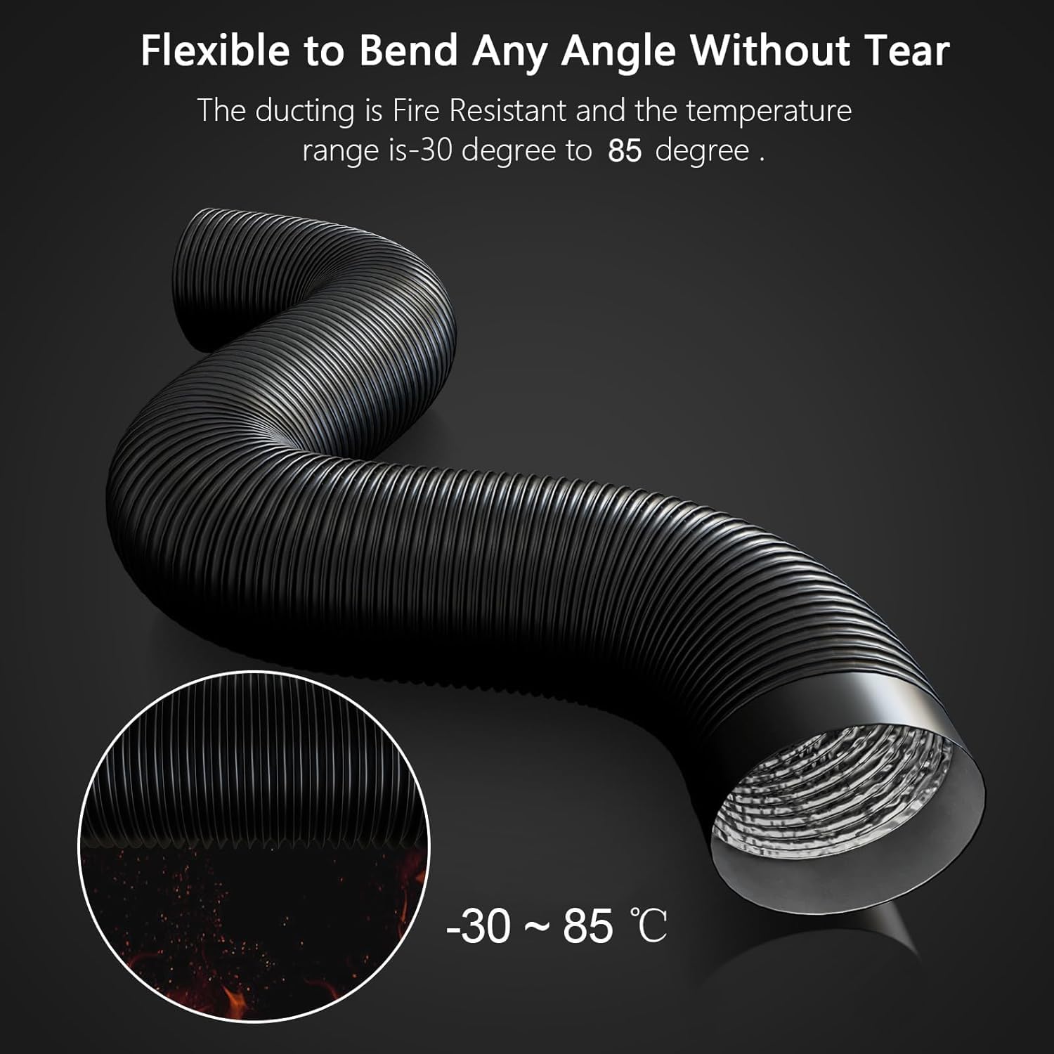Aygrochy Tubo di Ventilazione in PVC da 150 mm, Isolamento Tubo Flessibile di Scarico in Alluminio da 5 m con 2 Fascette in Acciaio per Condizionatore d'aria, Deumidificatore, Estrattore