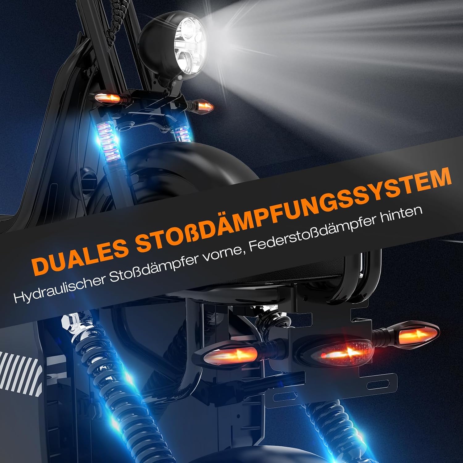 Close-up of the dual shock absorption system