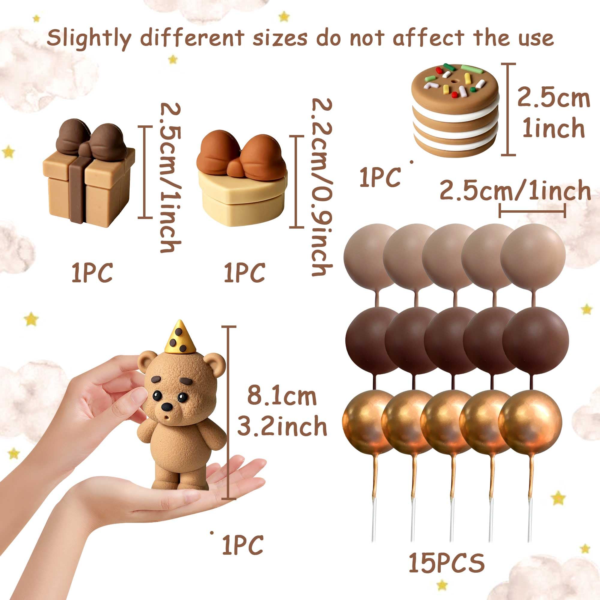 19PCS Brown Bear Cake Decoration Baby Bear Baby Shower Cake Topper Brown Balls Cake Topper Baby Shower Birthday Cake Decoration