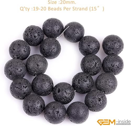 Miniatura 114 de GEM-Inside - Cuentas sueltas de piedra de lava negra natural de 0.315 in para hacer joyas, 15 pulgadas Cordierita de grado A