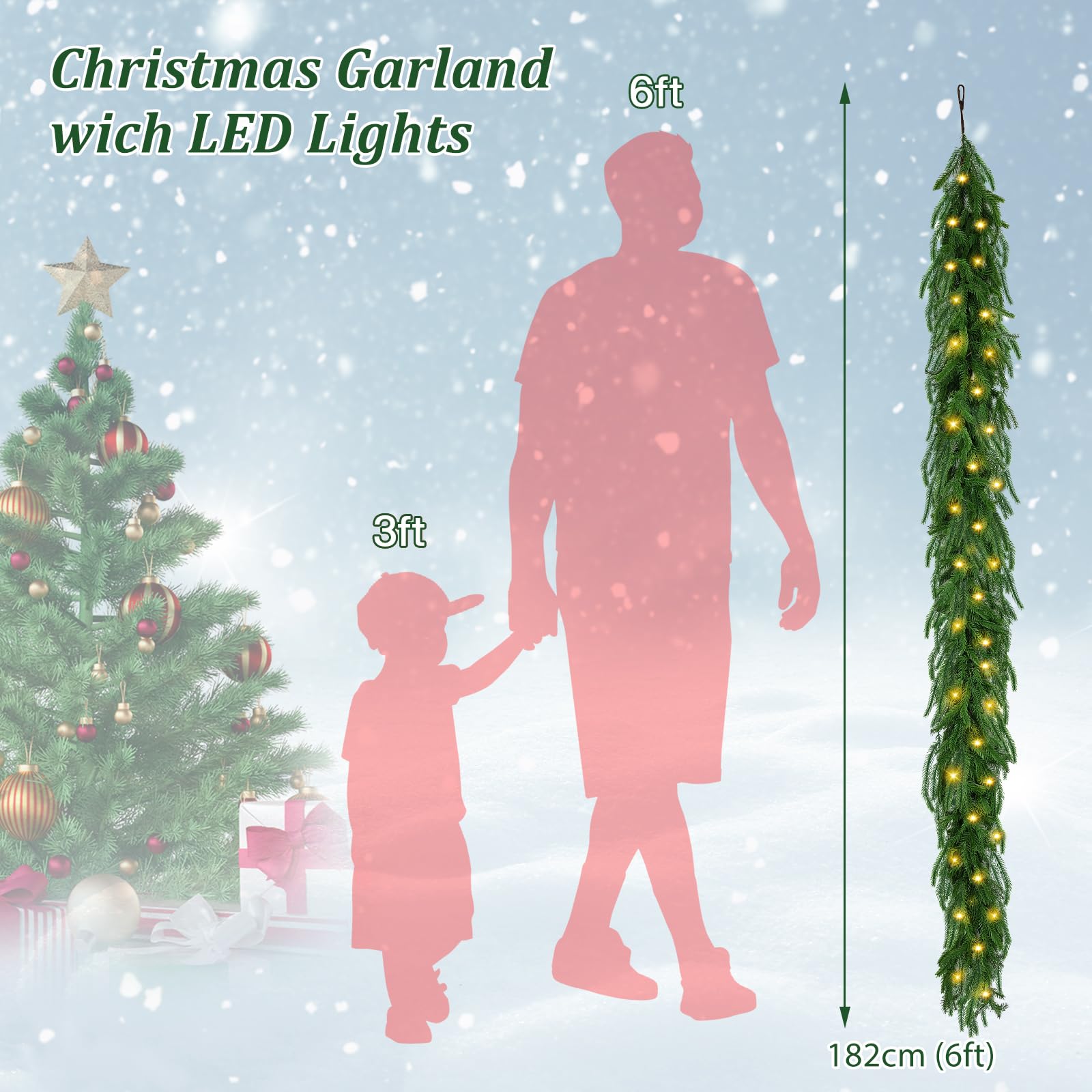 Guirlande 4 M LED Chaudes Lot De 2 Guirlandes De Noël Avec Lumières LED - 4 Mètres, 30 LEDs Chaudes, Décoration Sapin Ou Escalier Guirlande Rotin 4 Mètres