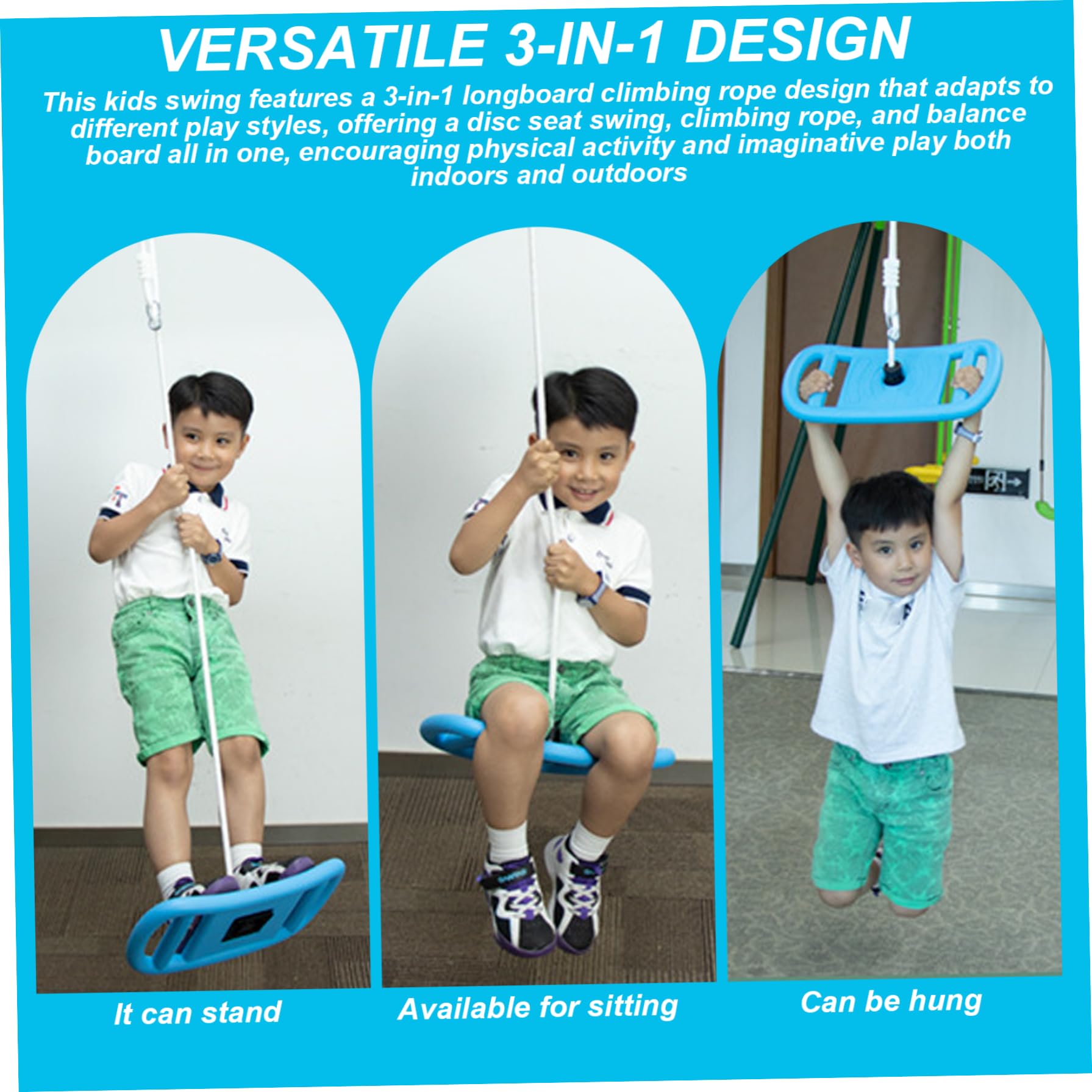 Columpio para niños, Columpio para árbol con Cuerda de Escalada 3 en 1, Asiento de Disco Ajustable y Cuerda sin enredos para Juegos de Juegos en Interiores o Exteriores para Columpios de árboles