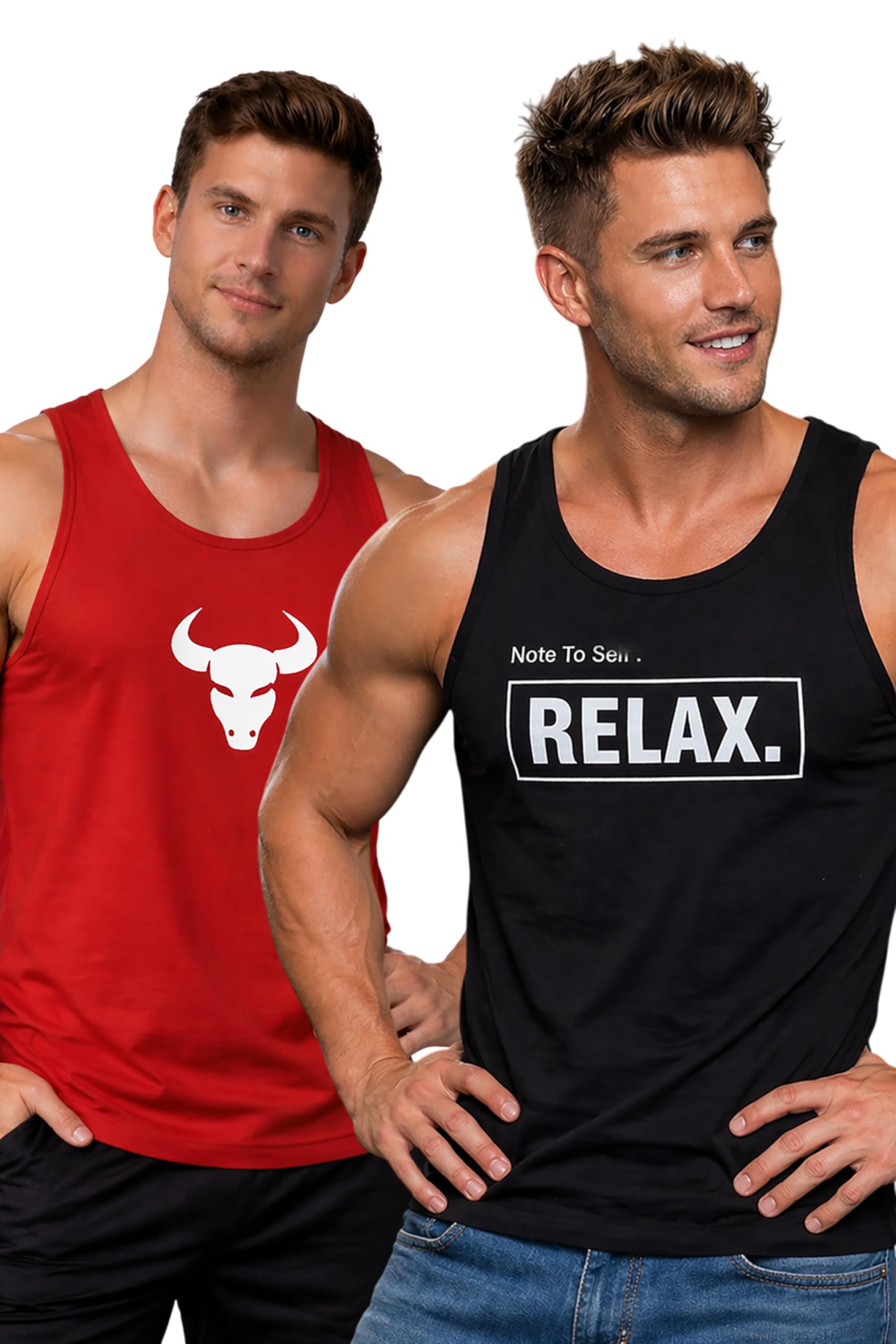 Polyester Letter Printed Vest for Men - Pack of 2 - Black & Red | Round Neck | Sleeveless | Regular Fit | Summer & Gym Wear Tank Top for Men-image-13