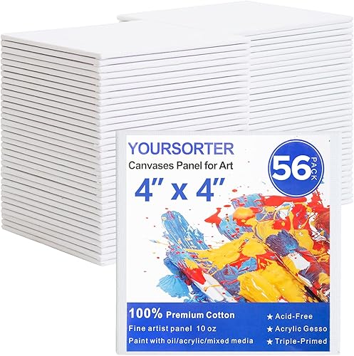 Mini lienzo para pintar de 4 x 4 pulgadas, paquete de 56 lienzos de pintura pequeños a granel para principiantes y artistas, imprimado con gesso sin