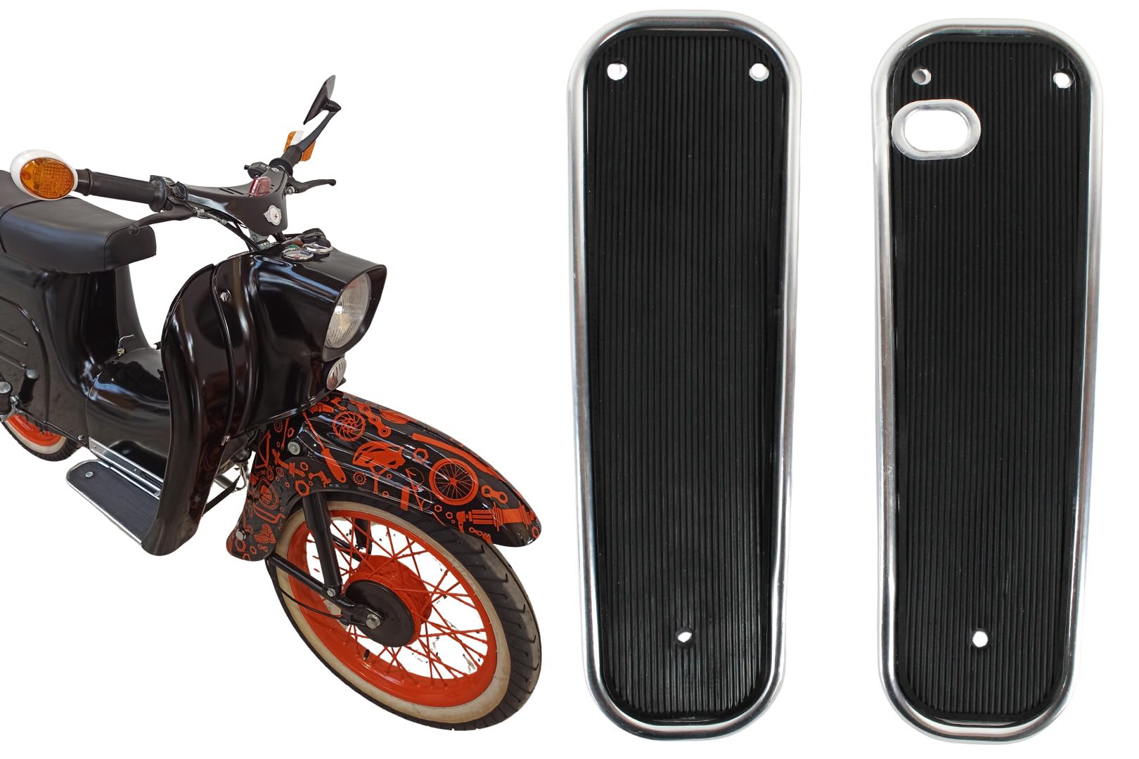 Trittbrett mit schwarzem Trittbrettgummi Gummibelag für Simson KR51 Schwalbe links + rechts