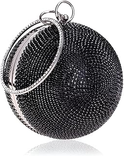 Elegant Handbag - Dazzling Small Round Evening Purse for Wedding Events, Adorned with Rhinestones and a Chic Ring Handle