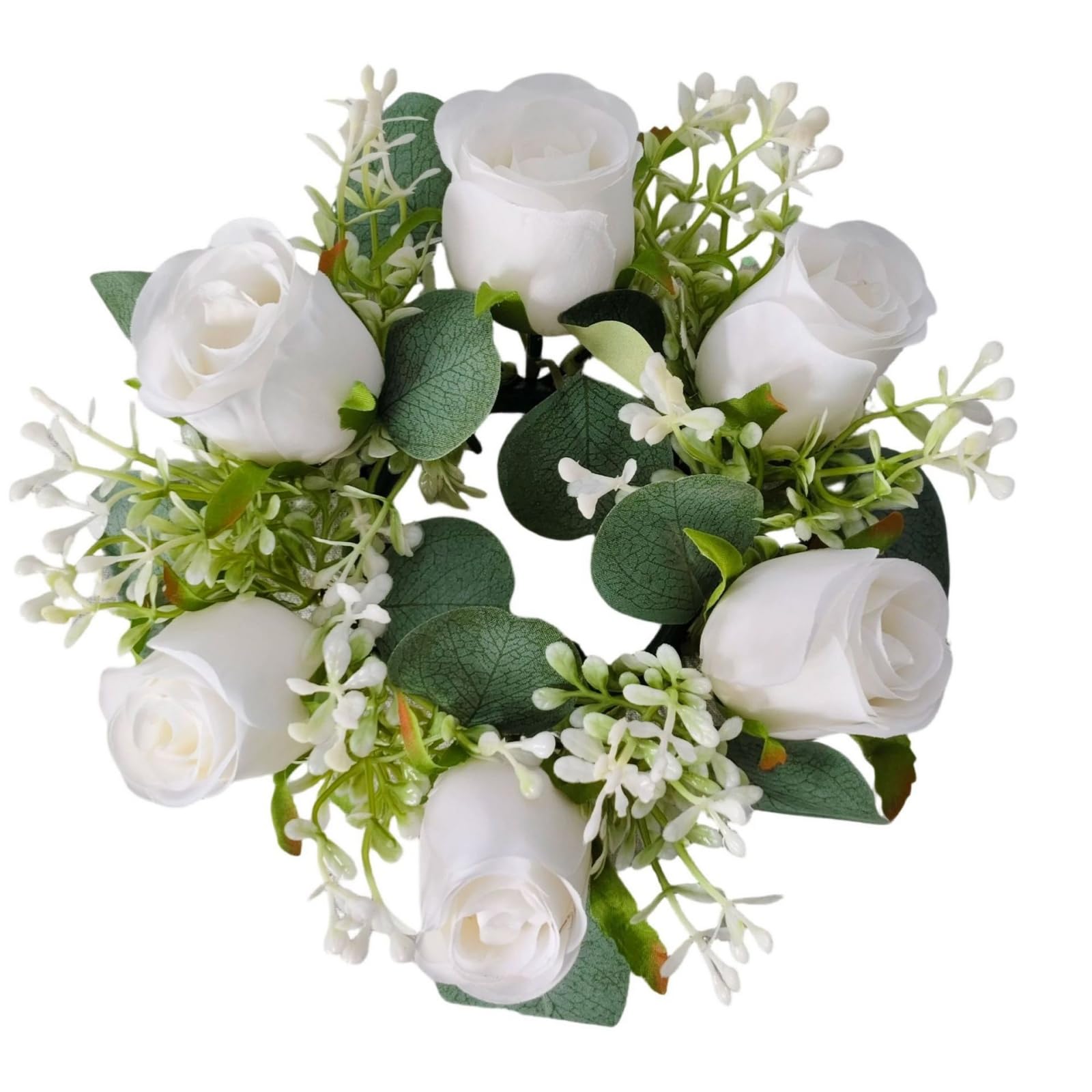 Carotoe White Realistic Silk Rose Wreath Floral Table Centerpiece For Home Decoration And More Occasion Celebration Ornament