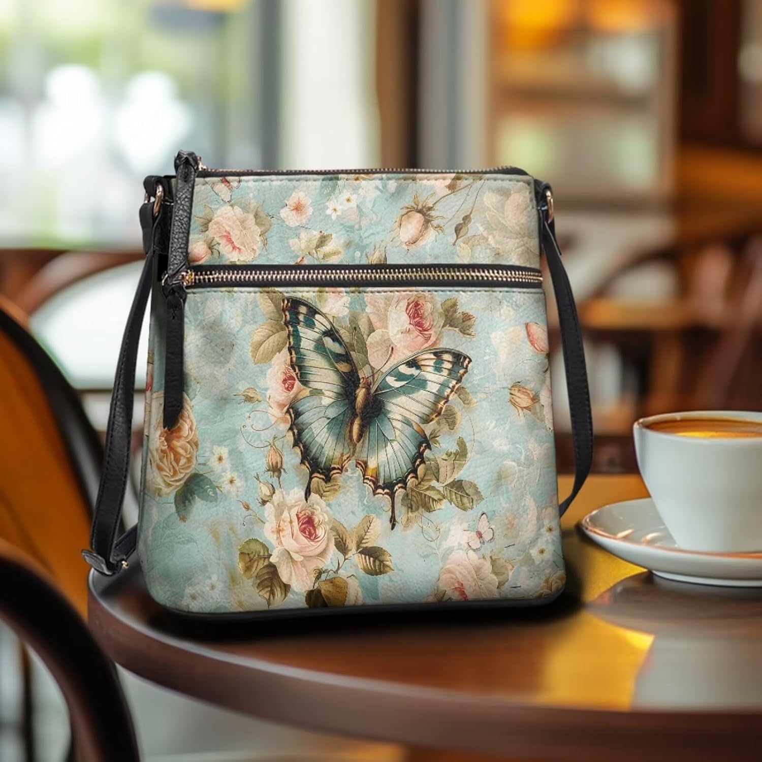 Women Crossbody Bags Triple Zip Pockets Side Leather Purse Shoulder Handbag with Adjustable Straps