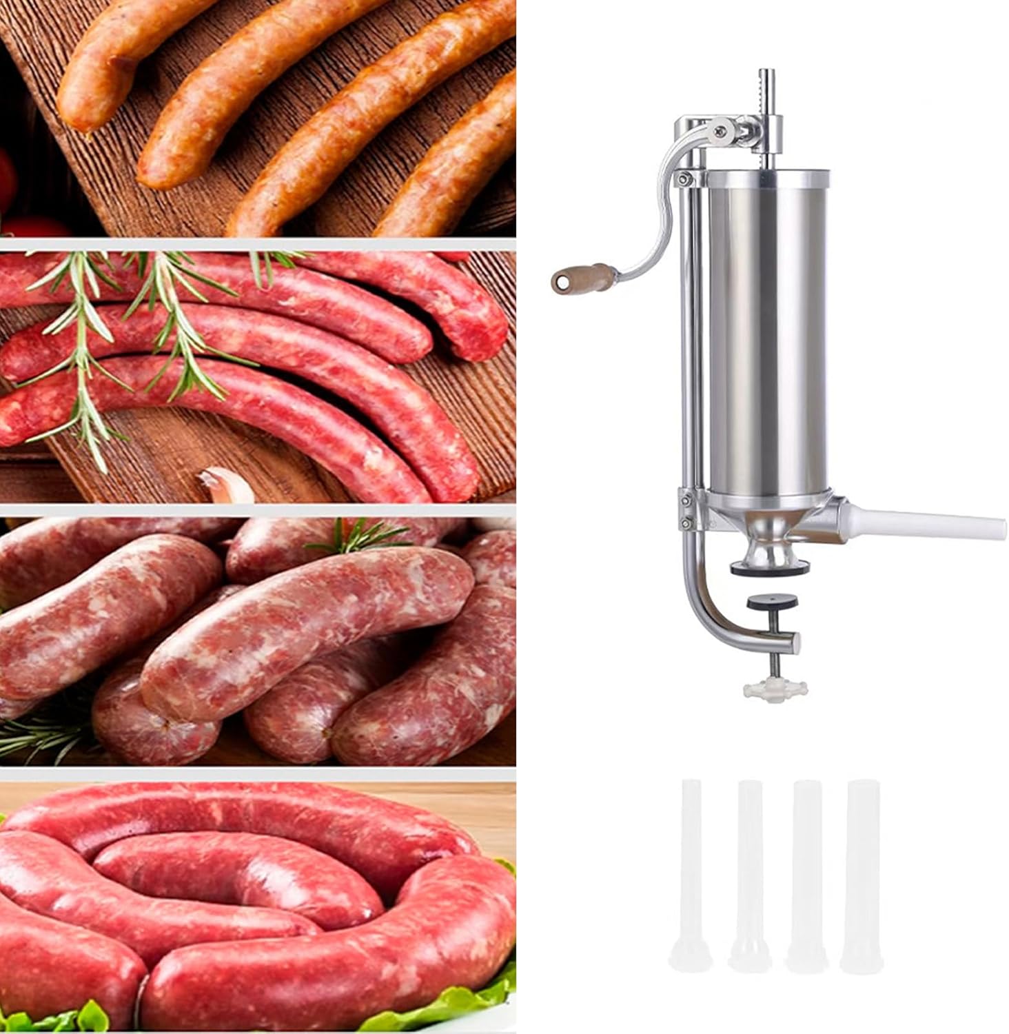 キッチンフランクフルターメーカーセット 交換可能なシリンダー4本付き 手動アクション 変色していない肉パッド ハンドハンドル フラン