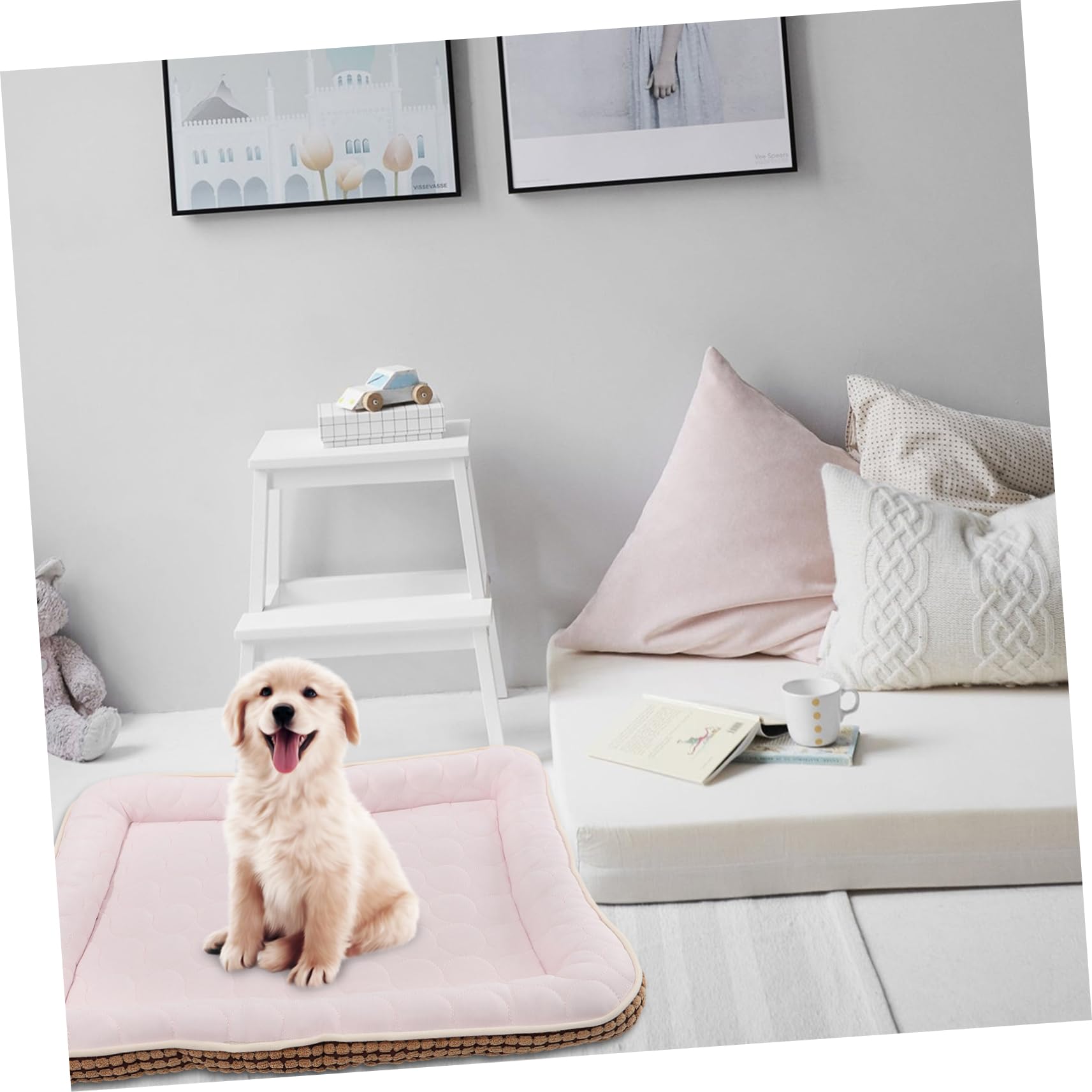 Housoutil Kühlende Hundekühlmatte aus Baumwolle, Faltbar für Hunde, Rosa
