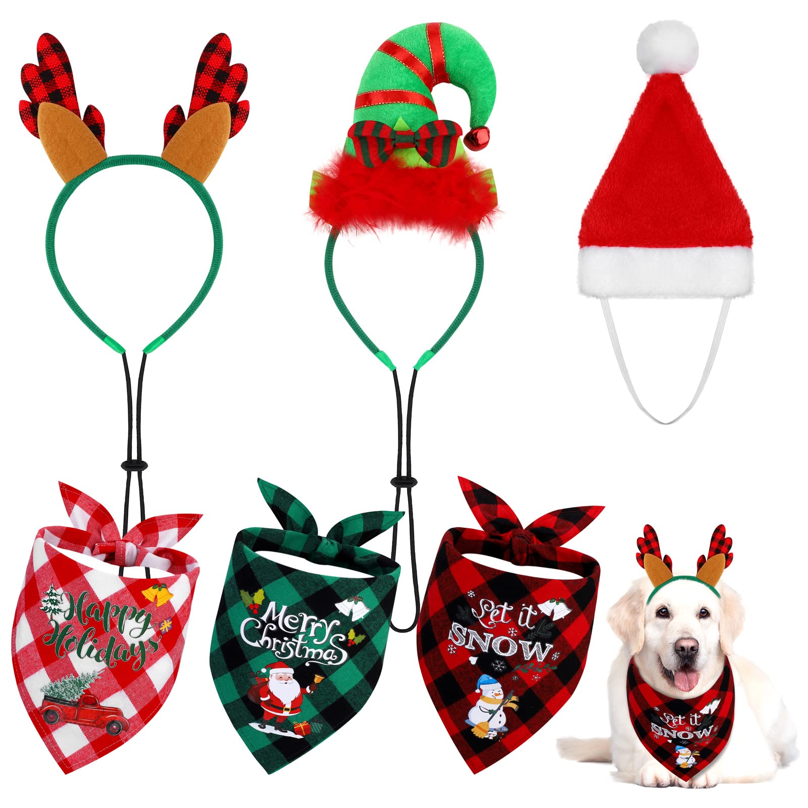 6 Pack Pet Costume Accessories Christmas Classic Buffalo Plaid Pet Scarf Pet