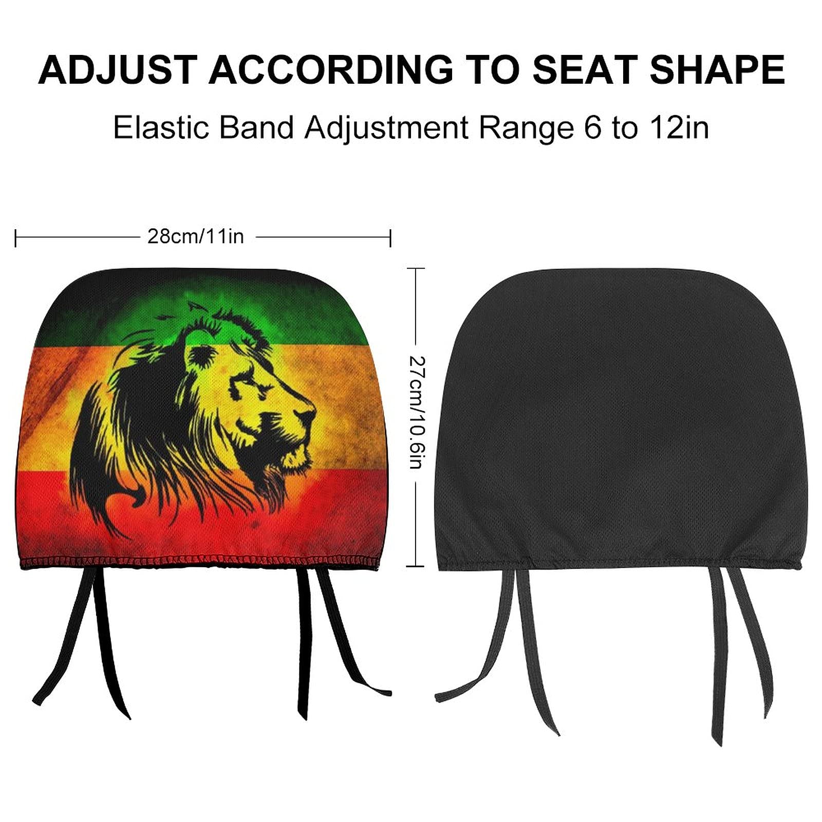 Bagea-Ka Jamaican Lion Flag Pattern 2 Pack Car Headrest Cover Seat Rest Protector Cover Universal Fit Most Car/Truck Models for Women Men