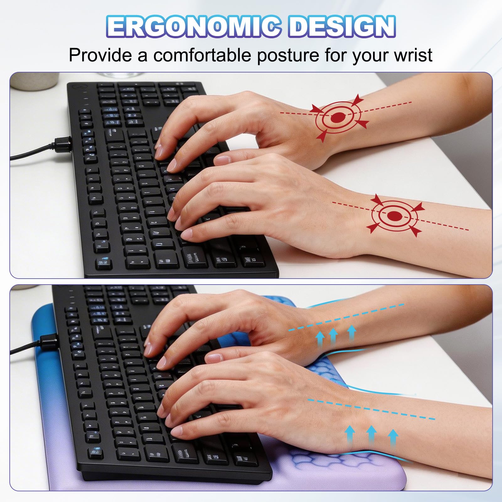 PATIKIL Support De Clavier D'Ordinateur Avec Repose-Poignet, Coussin De Soutien Pour Poignet D'Ordinateur, Support Surélevé De Clavier Pour Bureau Jeu Domicile, Rose Et Violet