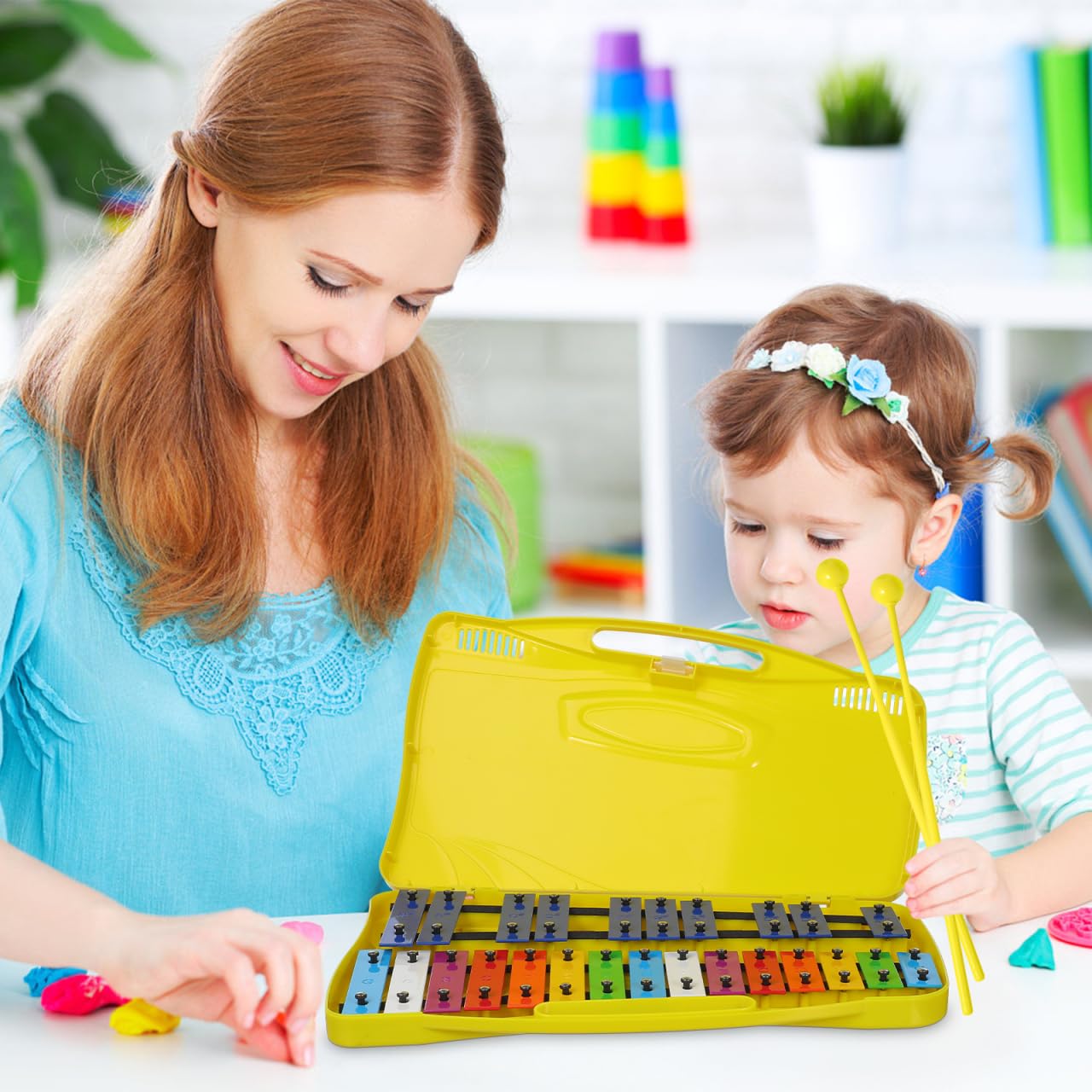 Yardwe Metalófono Infantil De 25 Notas Instrumento De Percusión Cromático con Placa Metálica Colorida Juguete Musical para Niños Desarrollo del Ritmo Y La Música