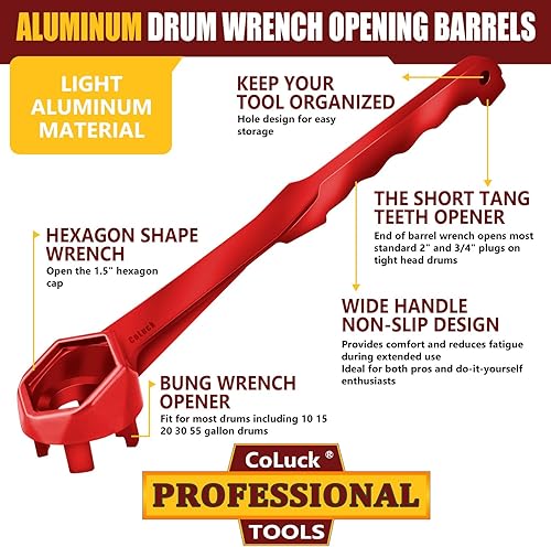 Miniatura 2 de Llave Bung Wrench 2 paquetes, llave de tambor 3 en 1 actualizada, herramienta de abridor de barril de aluminio para abrir tambor de 10, 15, 20, 30,