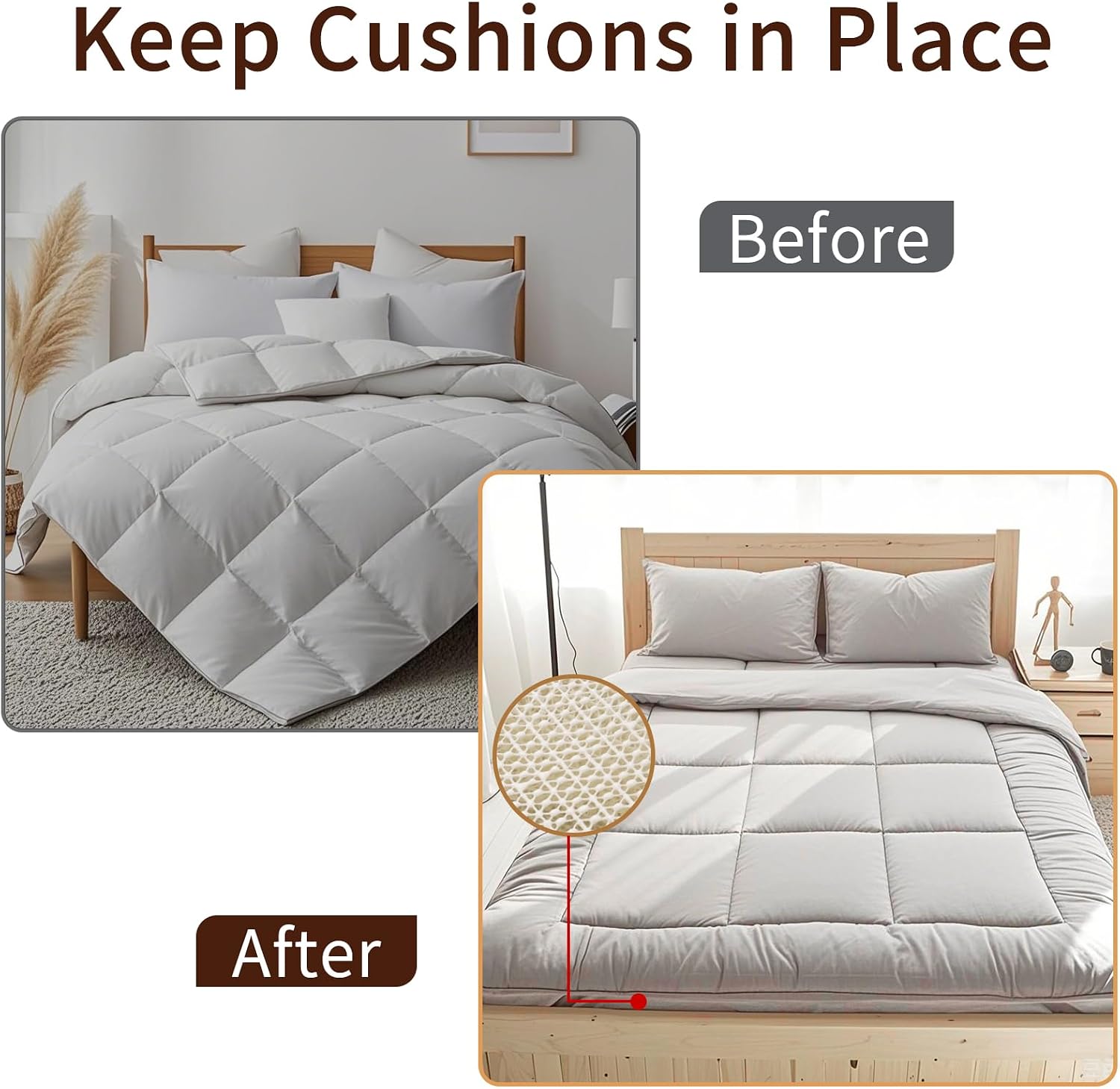 2 Pcs Couch Cushion Nonslip Pads, Anti-Slip Couch Mat 3 Seater, 27” x 78” Grip Pad Cutting Fit Your Size