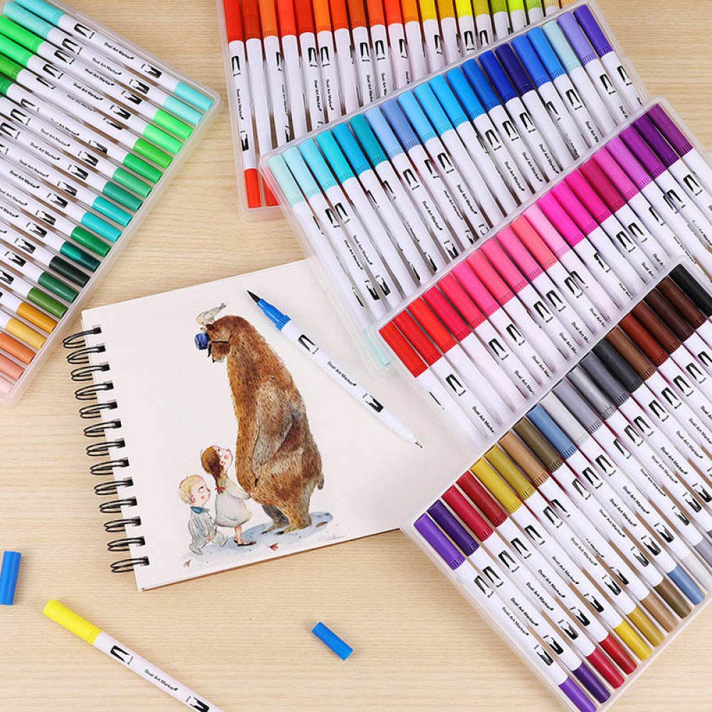 Stylo Aquarelle 100 Couleurs Stylo Pinceau Double Fineliner Art marqueurs Dessin Peinture Aquarelle Pinceau Stylo Fournitures de Papeterie Scolaire 100colro