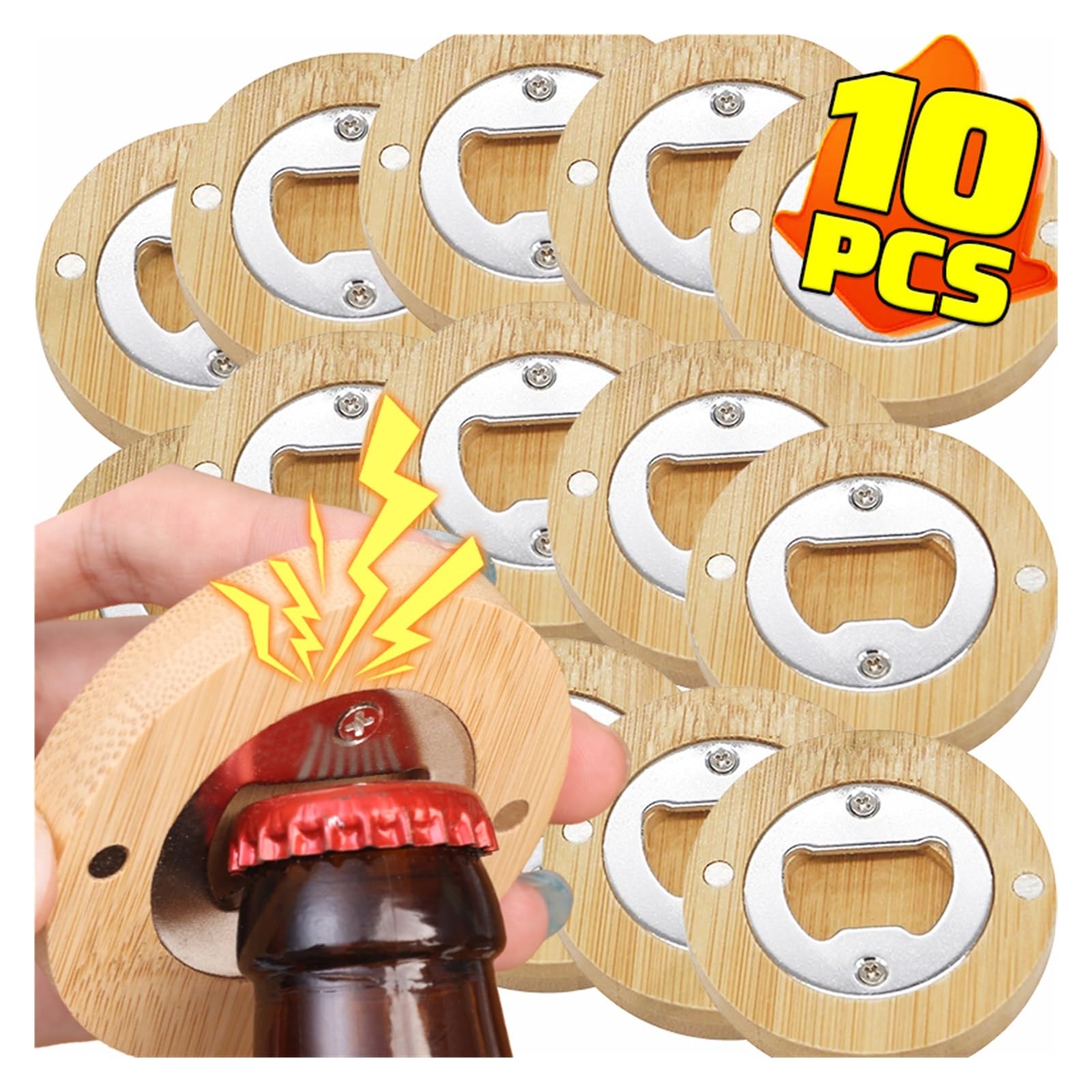Abridor de botellas de cerveza magnético de bambú redondo 1/3/5/10PCS(10PCS)