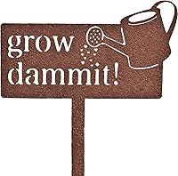 KRONLY 'Grow Dammit!' Rustic Metal Garden Stake Sign - 17x8.66 Inch Weatherproof Outdoor Decor, Funny Gardener Gift for Women & Men