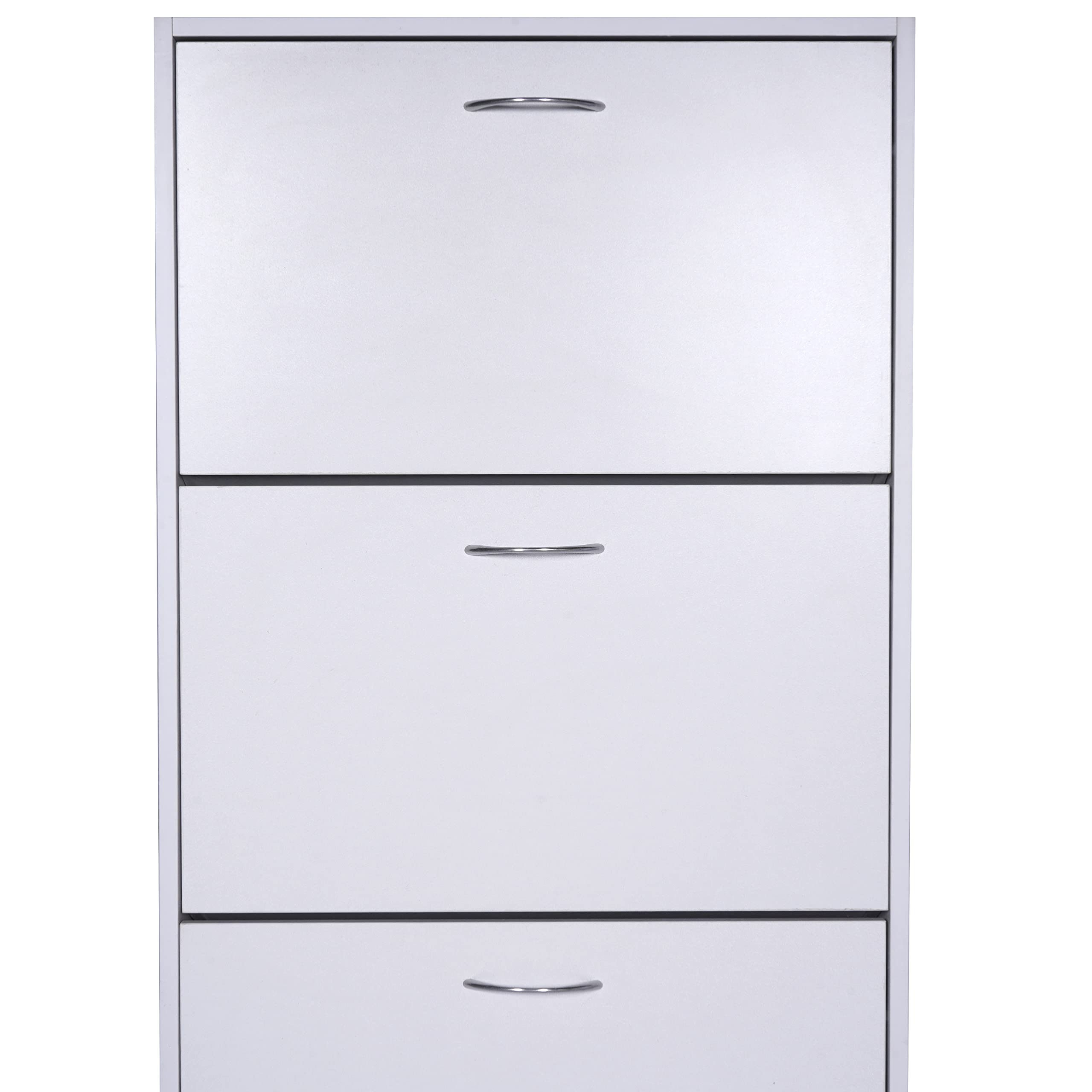 Giulia Grillo Scarpiera salvaspazio slim in legno Bianco, Scarpiera slim 3 ante salvaspazio da ingresso in legno, 60X24X115