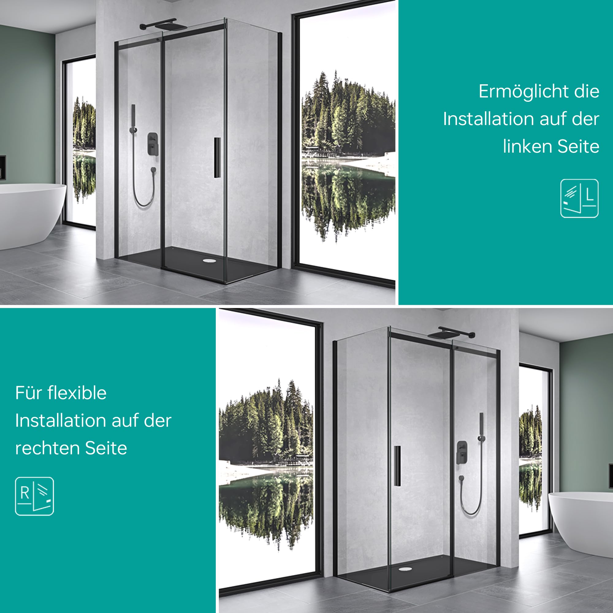 Mai & Mai Paroi de douche cabine de douche 75x110 Noir avec porte de douche coulissante montage à gauche ou droite verre trempé transparent RAV18