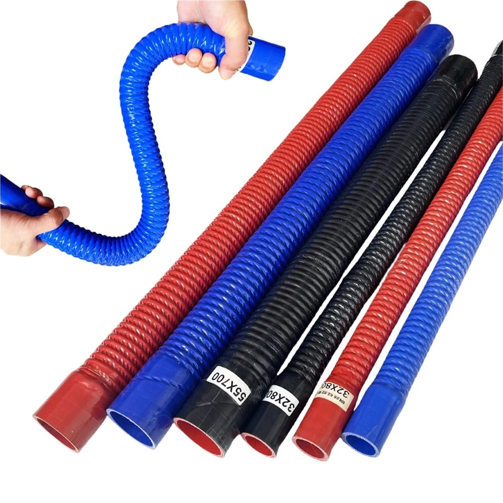 Tubo Di Aspirazione Aria Tubo Corrugato In Filo Acciaio Nero Flessibile In Silicone Aspirazione Ad Alta Pressione Temperatura Collegamento Filtro Dell'aria Intercooler(1000mm,ID 50mm)