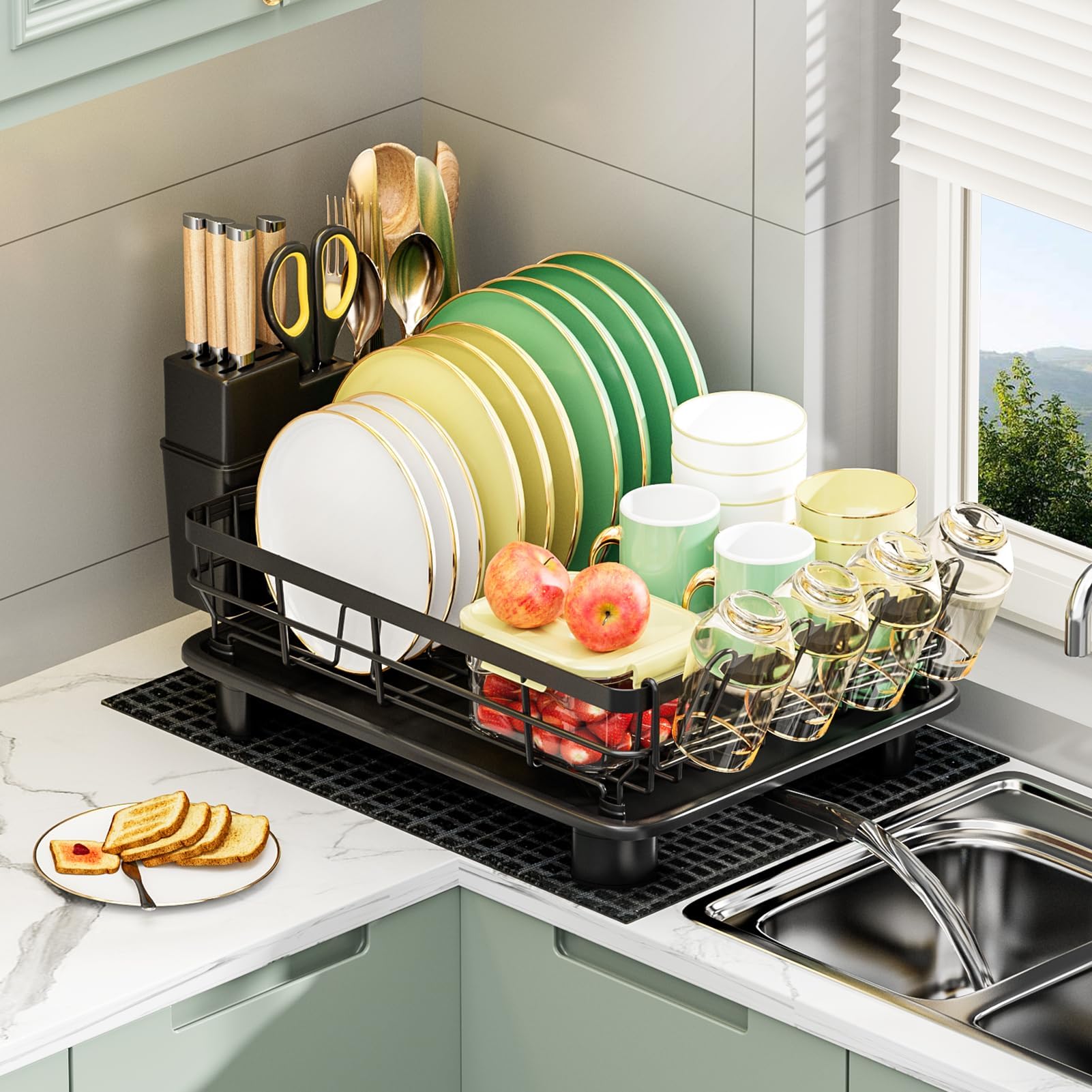 Amazon.com - Dish Drying Rack, Black - Large Dish Drainer Rack with ...