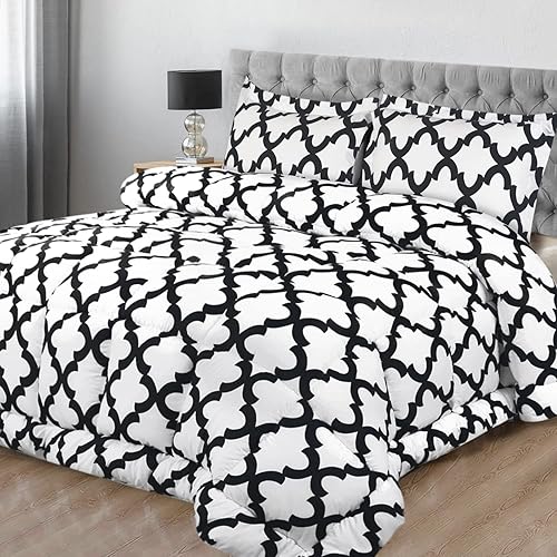 Miniatura 5 de Utopia Bedding - Juego de edredón estampado (Blanco, negro, Queen) con 2 fundas de almohada - Lujosa microfibra cepillada - Edredón alternativo al