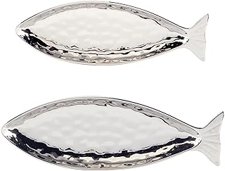 Silver Coast 3-D Porcelain Silver Plated Fish Platter Set, 2-Piece – Coa...
