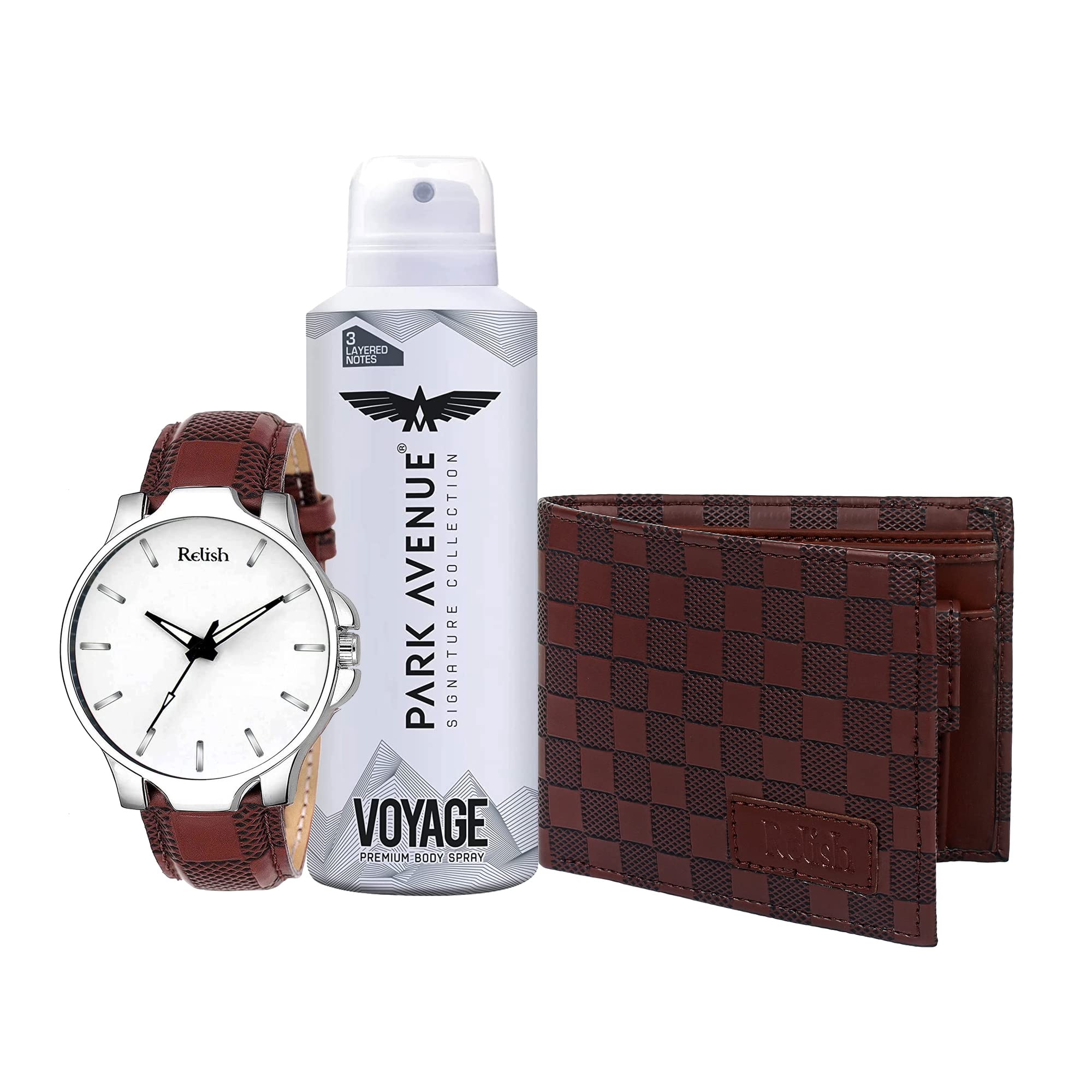 Relish 3in1 Combo Pack for Mens Analog Brown Strap Watch, PU Leather Wallet and Deodorant (B09WVR5SR4) Amazon Price History, Amazon Price Tracker