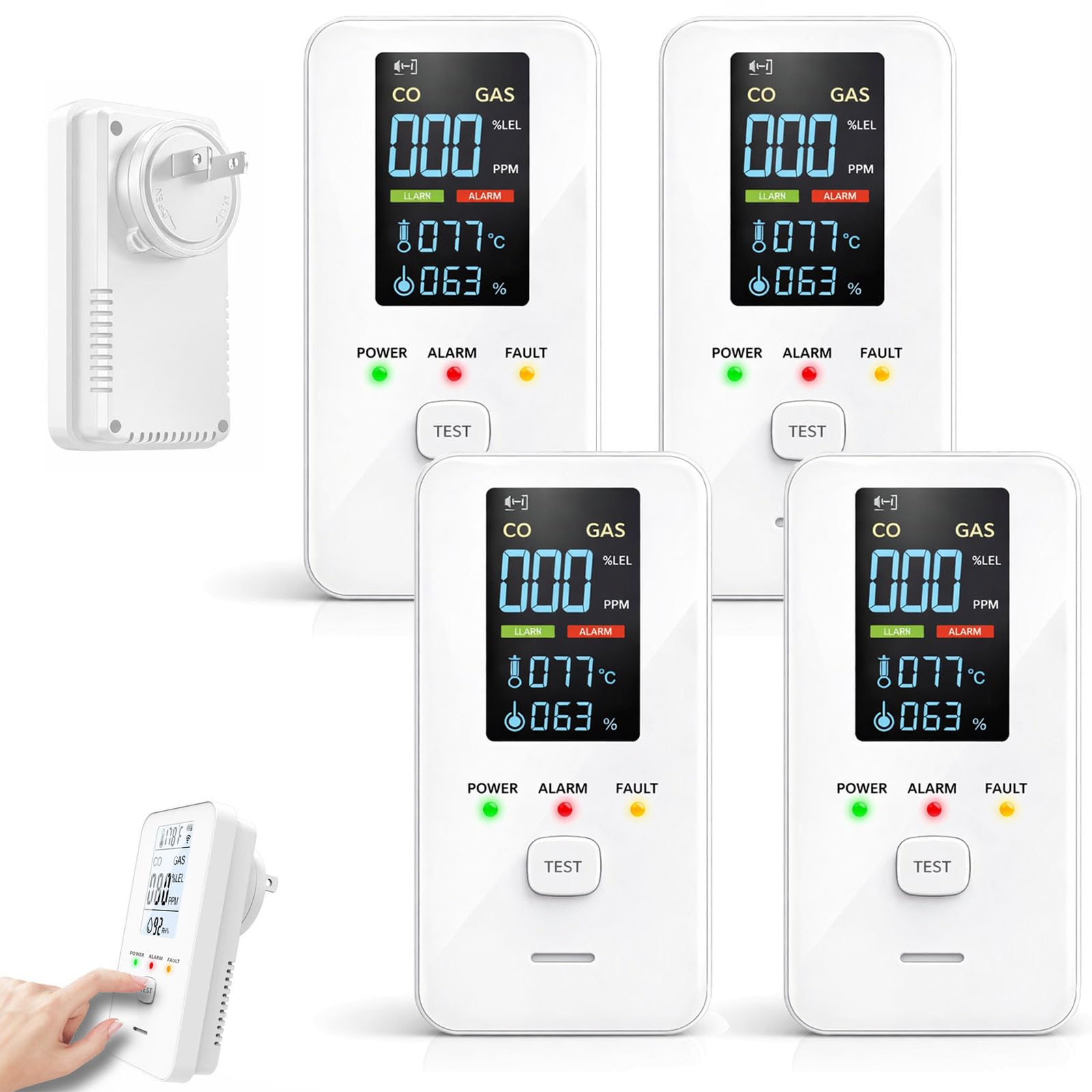 Steadfast Haven 4-in-1 Detector with HD Screen, Home, Apartment, Hotel, Camping RV (2, Color Screen-White)
