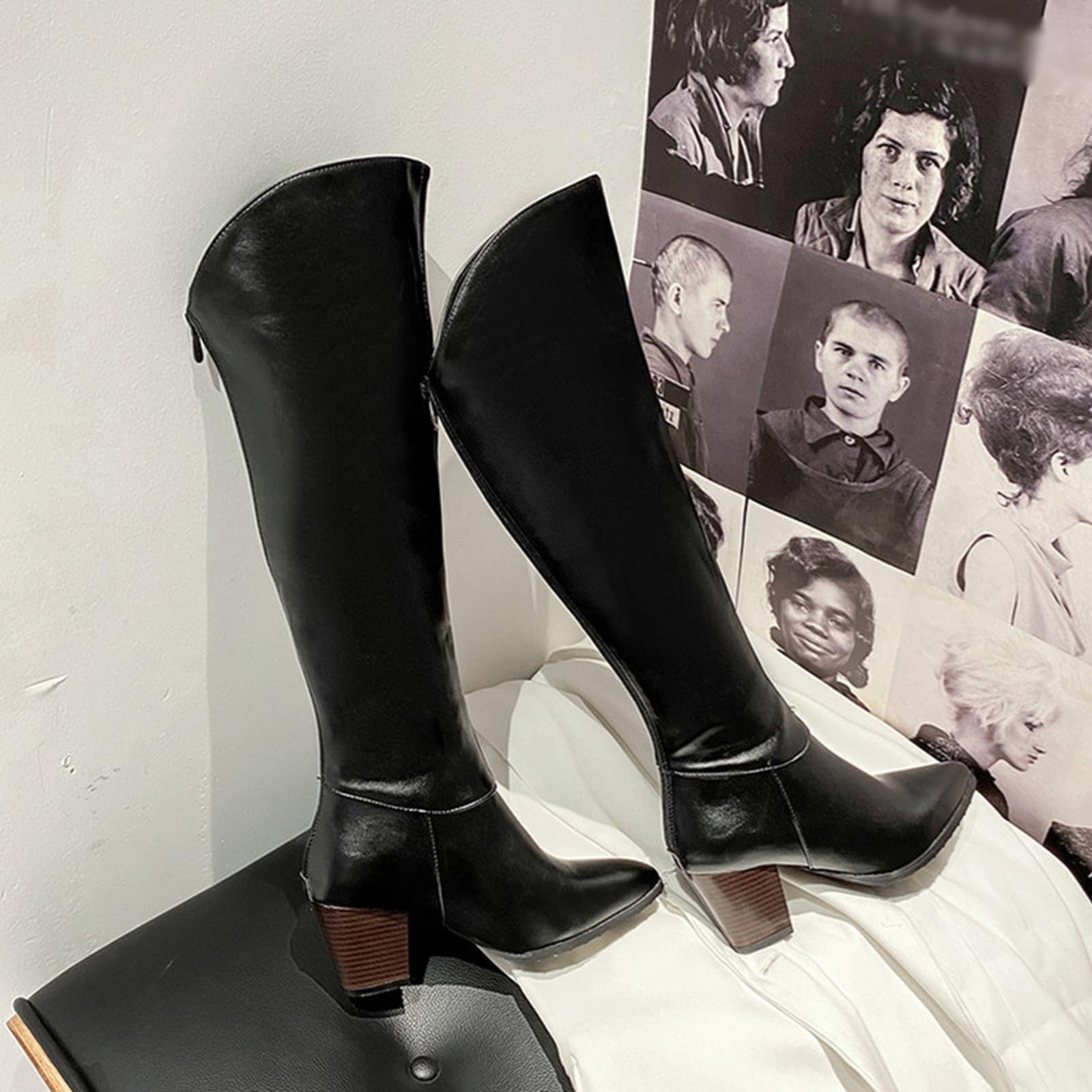 Damskie buty z obcasem blokowym, obcas 7 cm, koronka, boczny zamek błyskawiczny, do biura i na wieczorne okazje