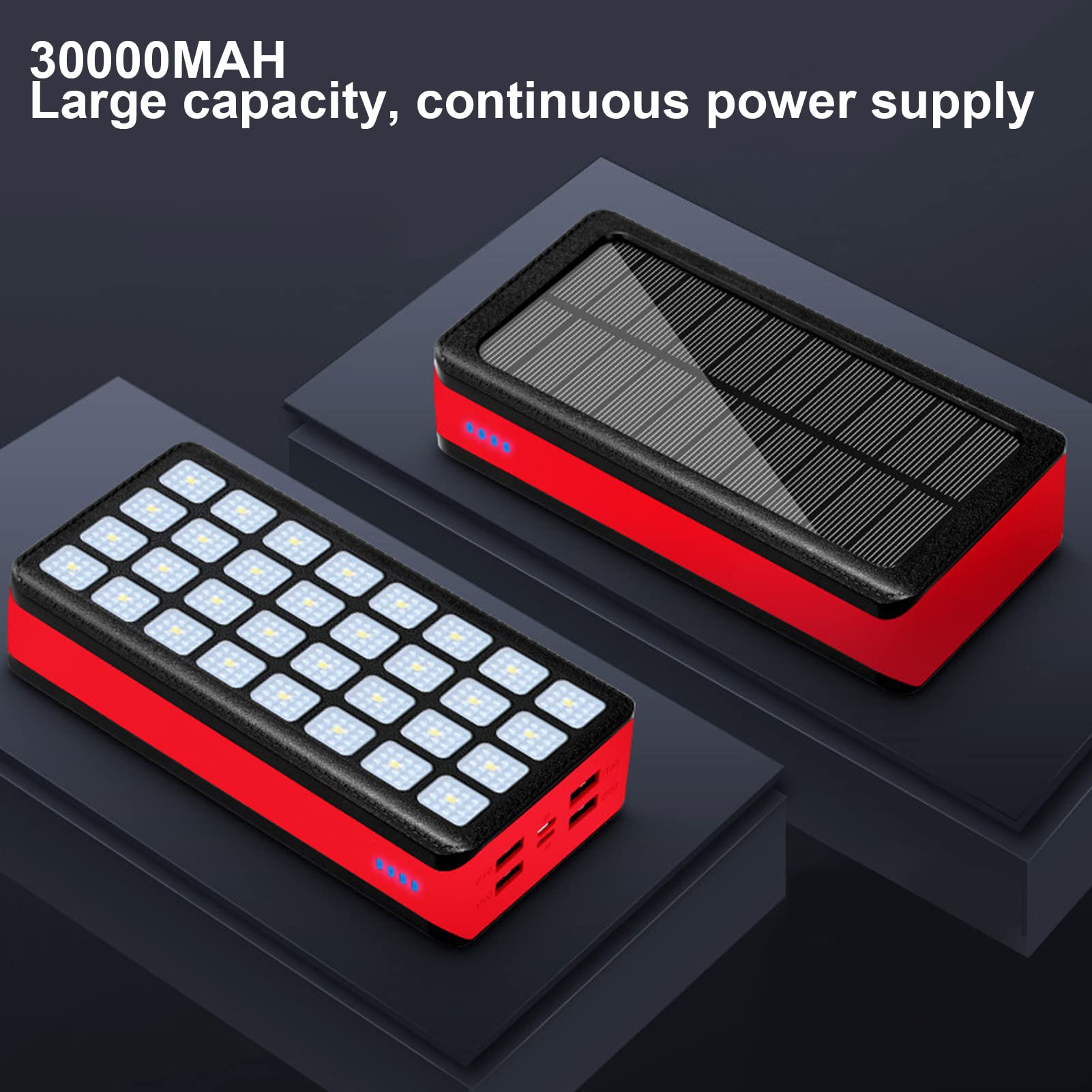 Tyenaza Solar Generator, Solar Power Bank z 32 światłem LED 4 Port USB 30000 mAh pojemność na wypadek awarii przygody na kemping (16,8x8,3x3,5 cm)