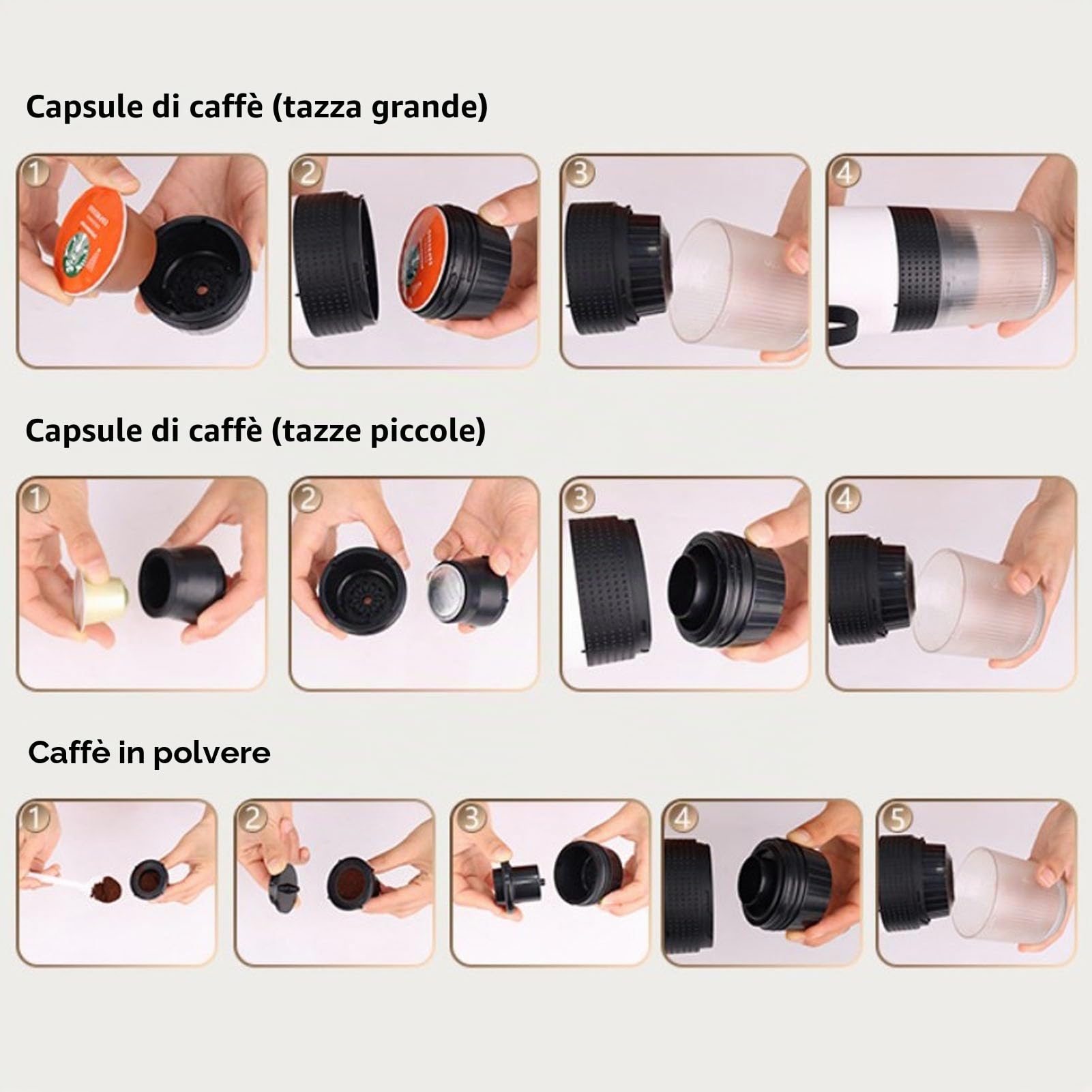 Bewinner Macchina per Caffè Espresso Portatile 3 in 1 - Caffè a Capsule Automatica con Pompa 20 Bar, Riscaldamento Senza Fili e Caricatore Auto