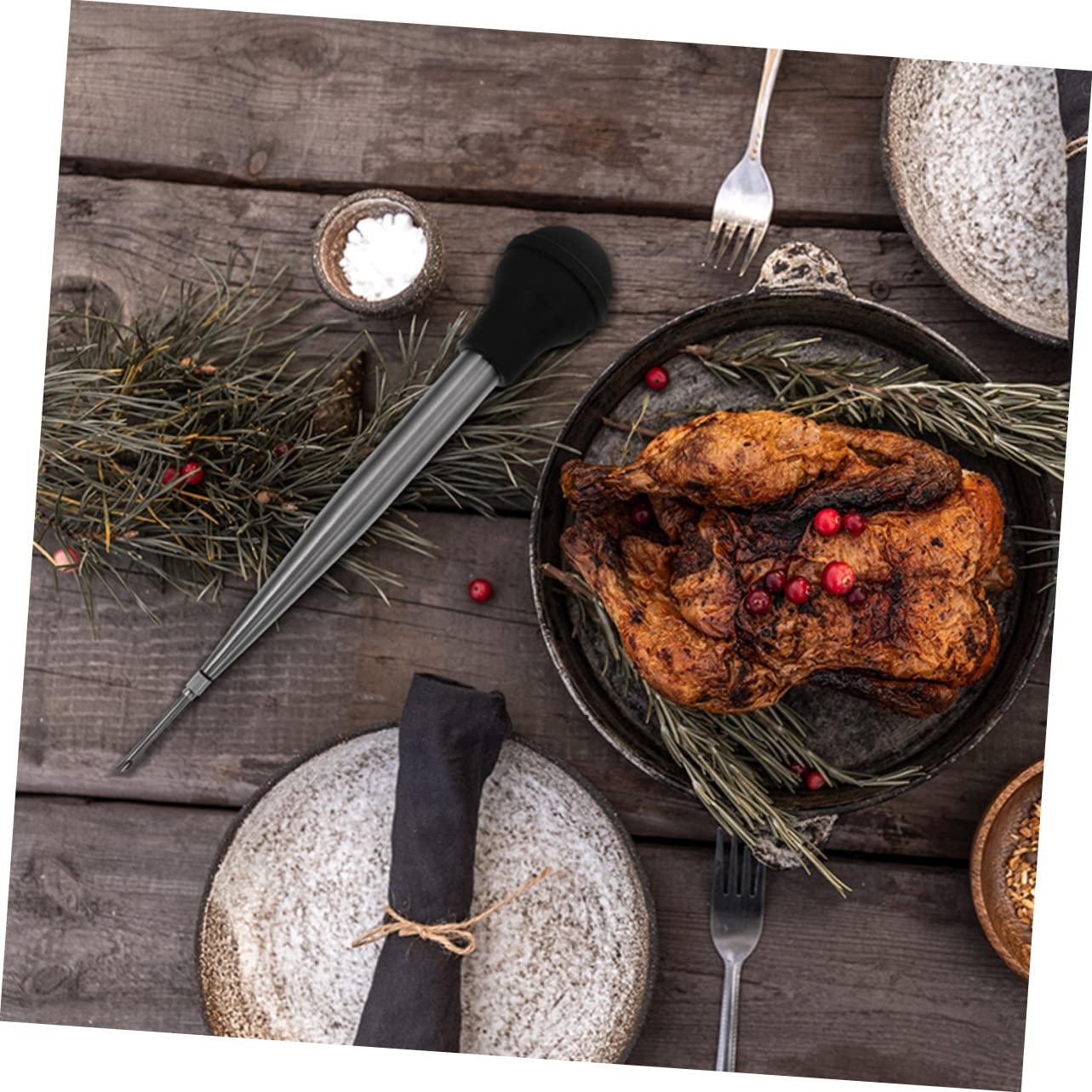 HOLIDYOYO Silicone Bulb Turkey Seasoning Needle Bbq Injector Stainless Steel Meat Injector for Turkey