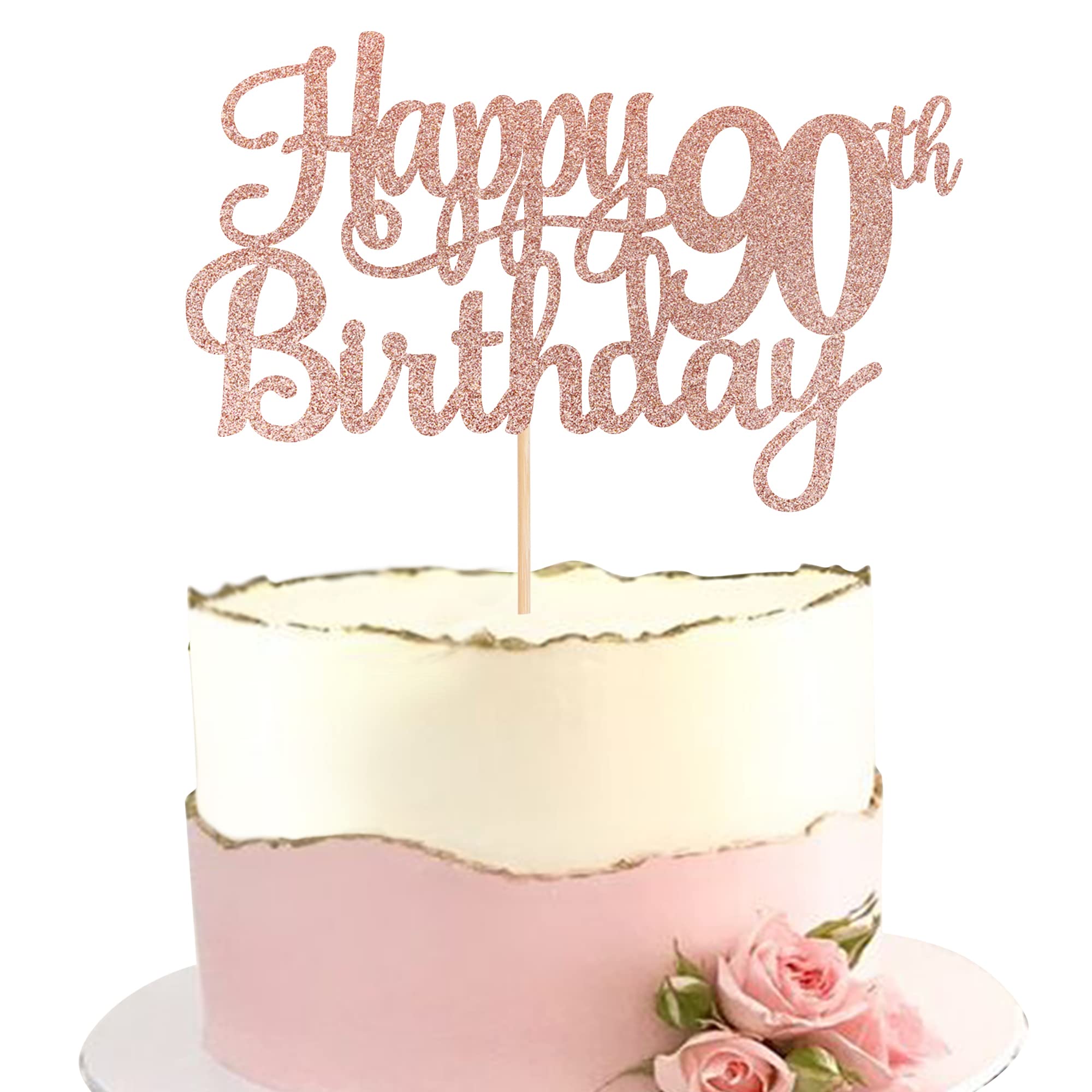cake大好き♡ 1 PCS Happy 90th Birthday Cake Topper Glitter Cheers to 90 Years