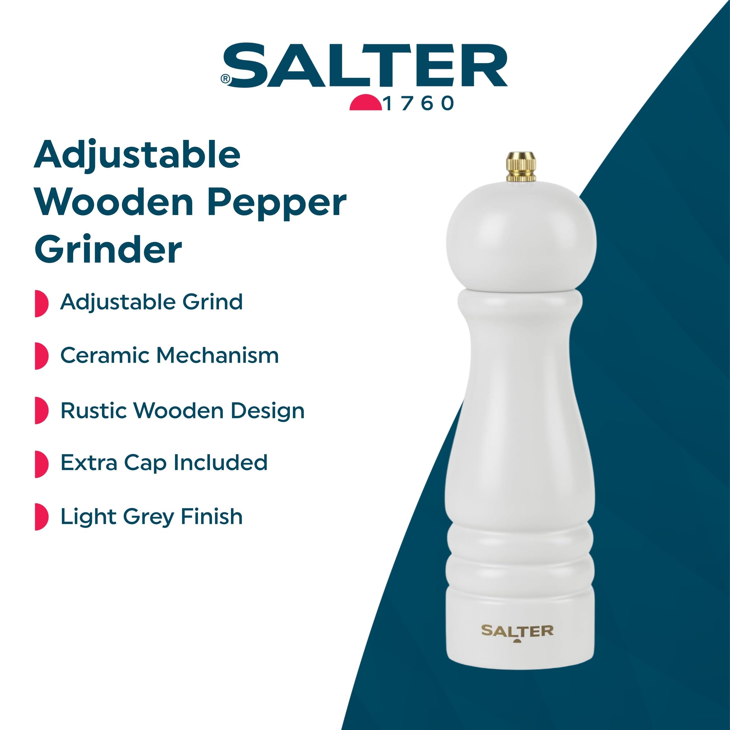 Salter BW120291EU7 Olea Salt & Pepper Grinder, Single Wooden Seasoning Mill, Adjustable Grind Coarse to Fine - Image 2