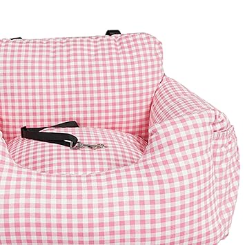 CALANDIS Dog Car Seat Belt Booster Travel Carrier Bag for Puppy Dog Pink Plaid
