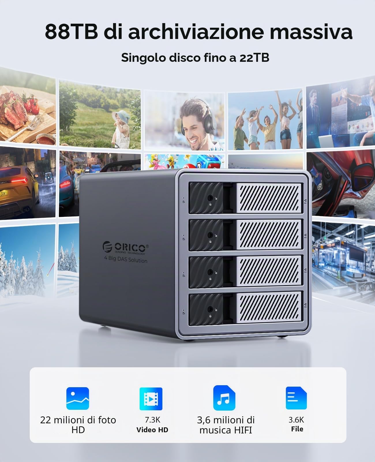 ORICO Docking Station per Disco Rigido Alluminio da 3,5 Pollici SATA a USB 3.0, 4 Slot per SSD/HDD, con Alimentatore e Ventola, Compatibile con MacOS e Windows (9848U3)