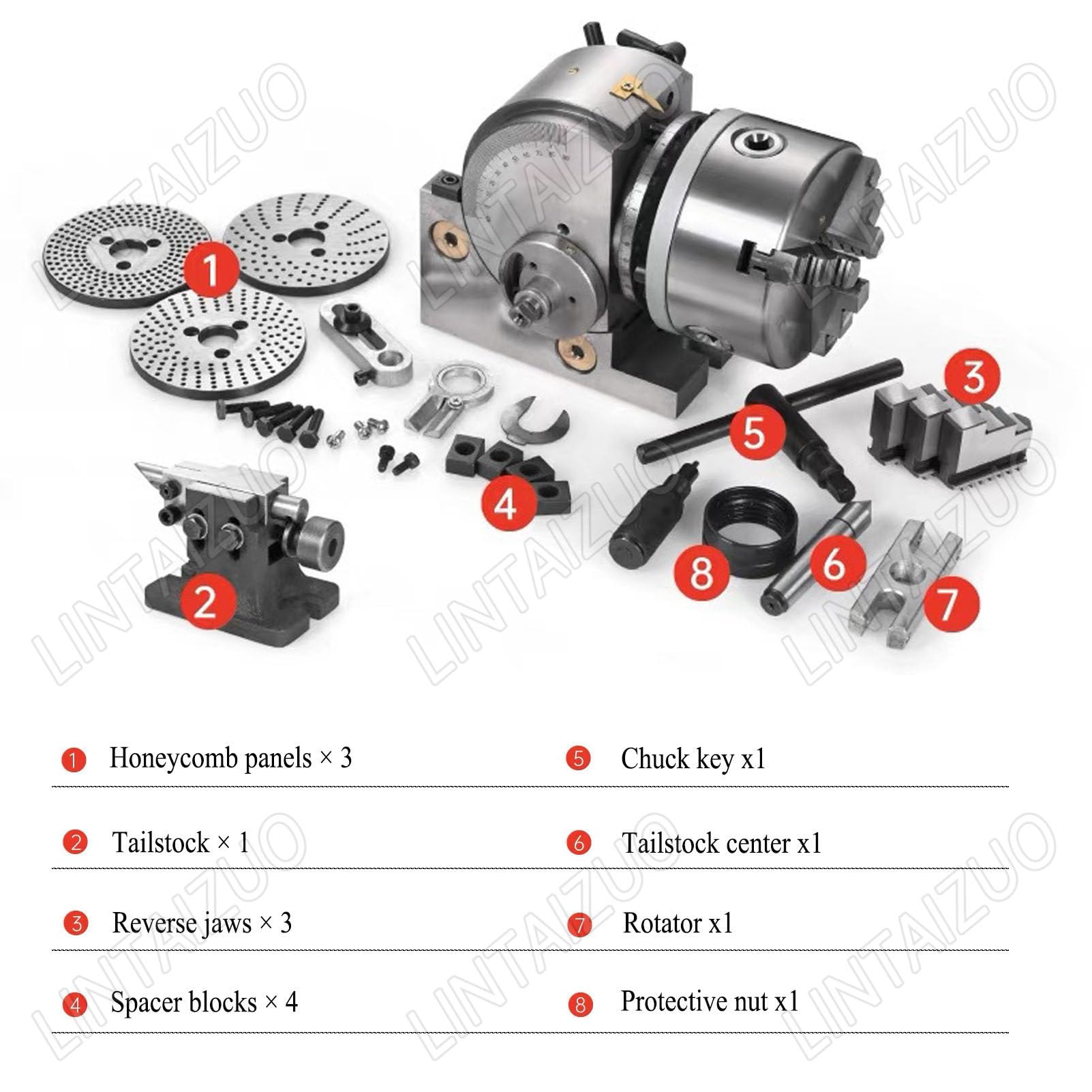Set Testa Divisore Fresatrice, Mandrino a 3 Griffe Dischi Divisori 5in