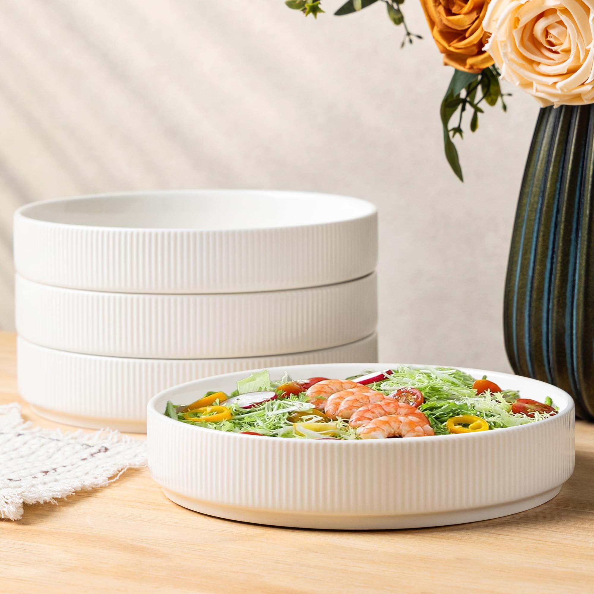 theterra 7.5" Ceramic Pasta Bowls Set of 4, Salad Bowls