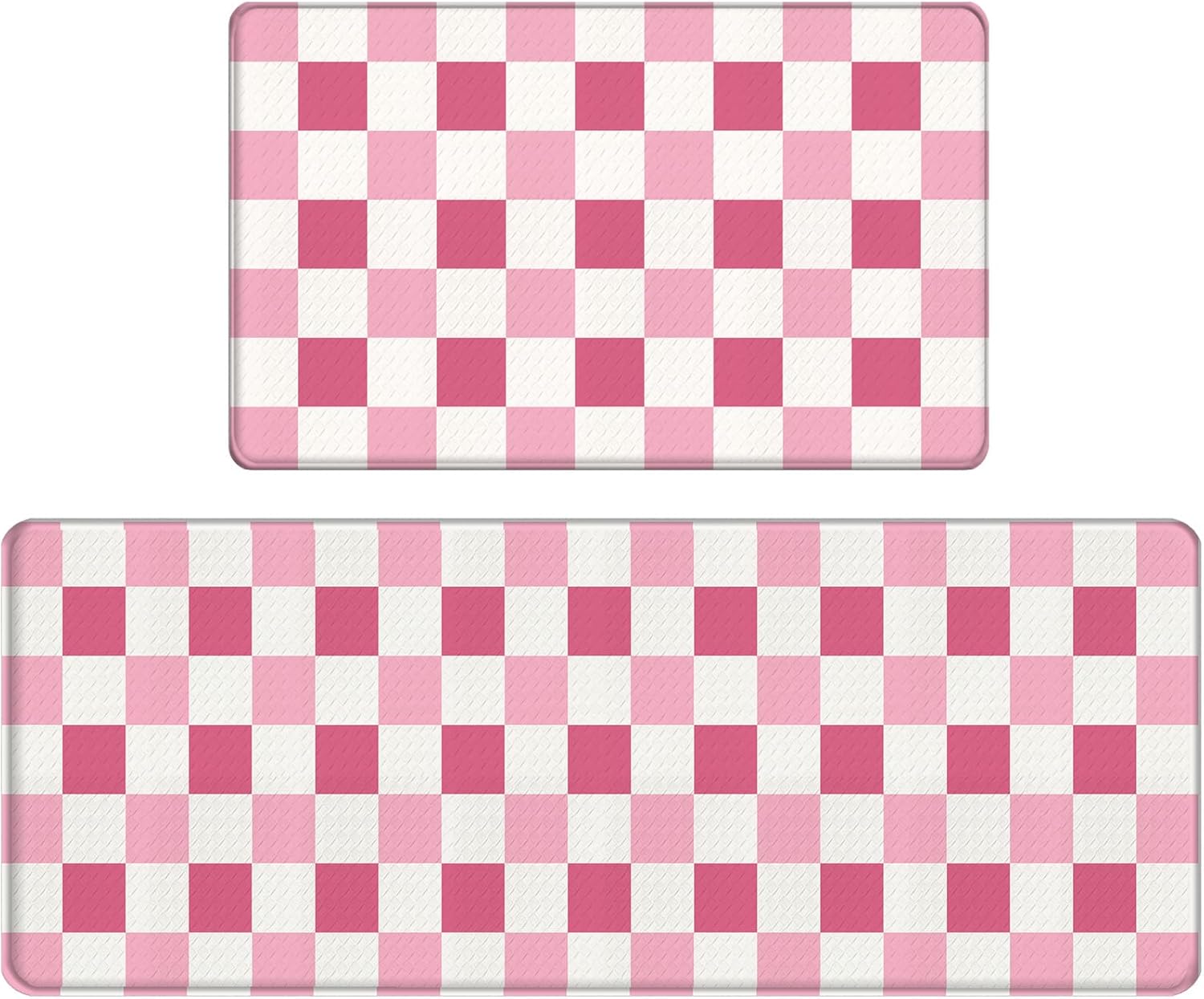 Bulijojo Pink Plaid Anti Fatigue Kitchen Floor Mats Set of 2 Waterproof Kitchen Sink Runner Rug Standing Mat Cushioned Kitchen Rugs Comfort Doormat 17"x47"+17" x30“