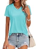 Women's Cotton T Shirt V-Neck Short Sleeve Shirt Classic-Fit Casual Breathable Tee Summer Basic Tops