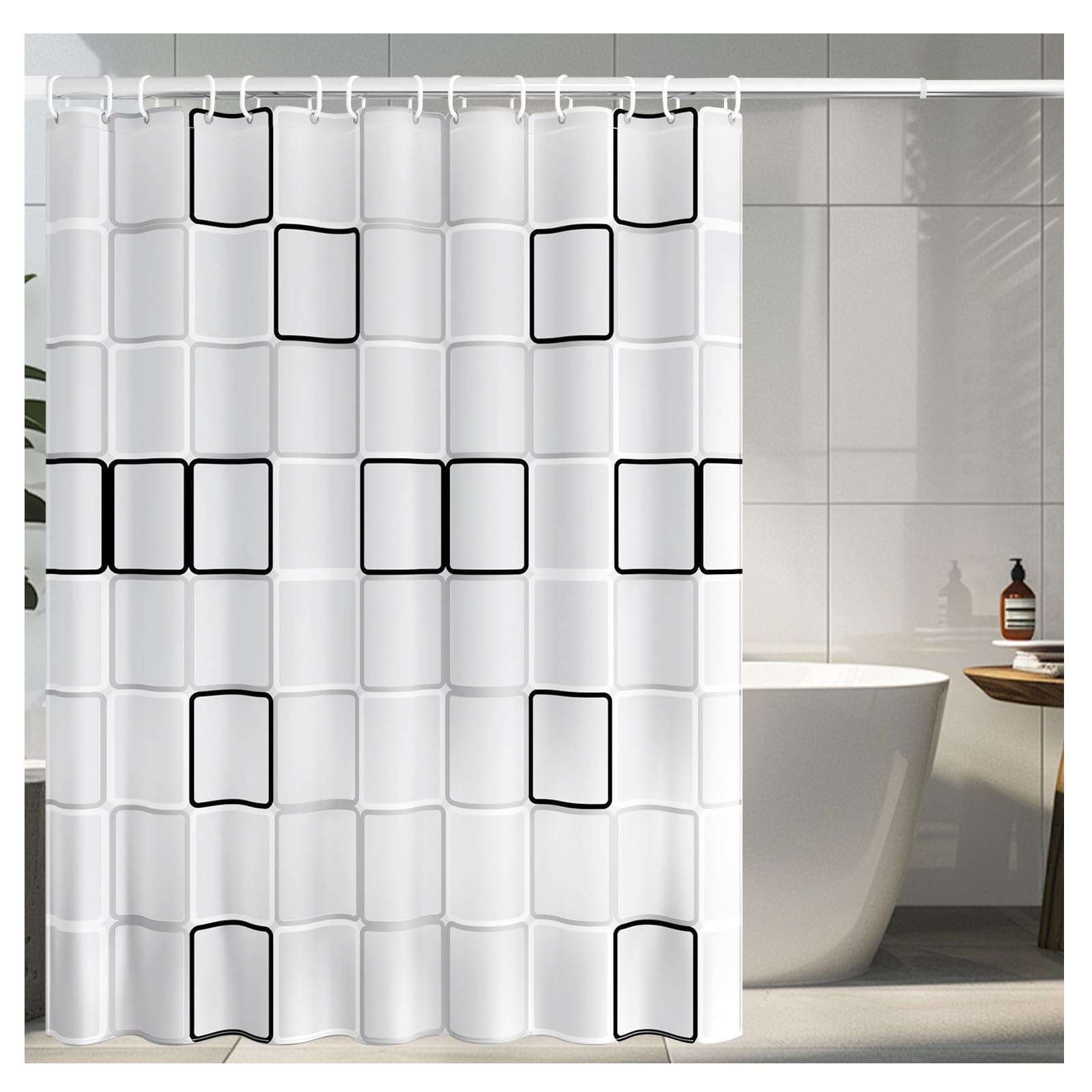 Cortina de Ducha Antimoho, 180X200cm Cortinas de Baño de Tela con 12 Ganchos, Cortina de Ducha Impermeable, Lavable Cortina Bañera, Antibacteriano Secado Rápido, Cortina de Ducha para Baño, Bañera