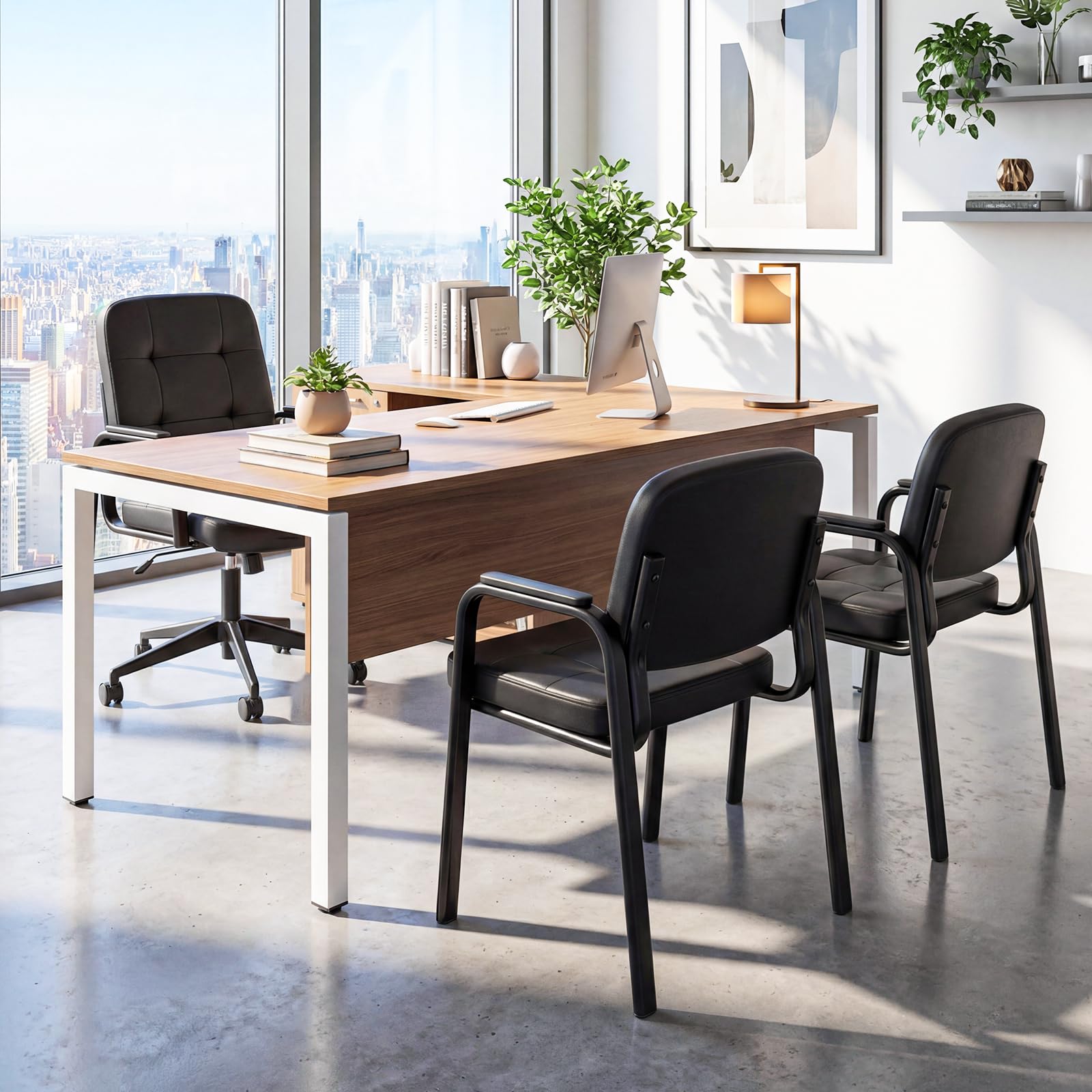 COSTWAY Konferenzstühle 2er Set, Besucherstühle mit gepolsterten Armlehnen und Metallrahmen, Bürostühle, Wartezimmerstühle für Büro, Konferenz, Empfang, Schwarz