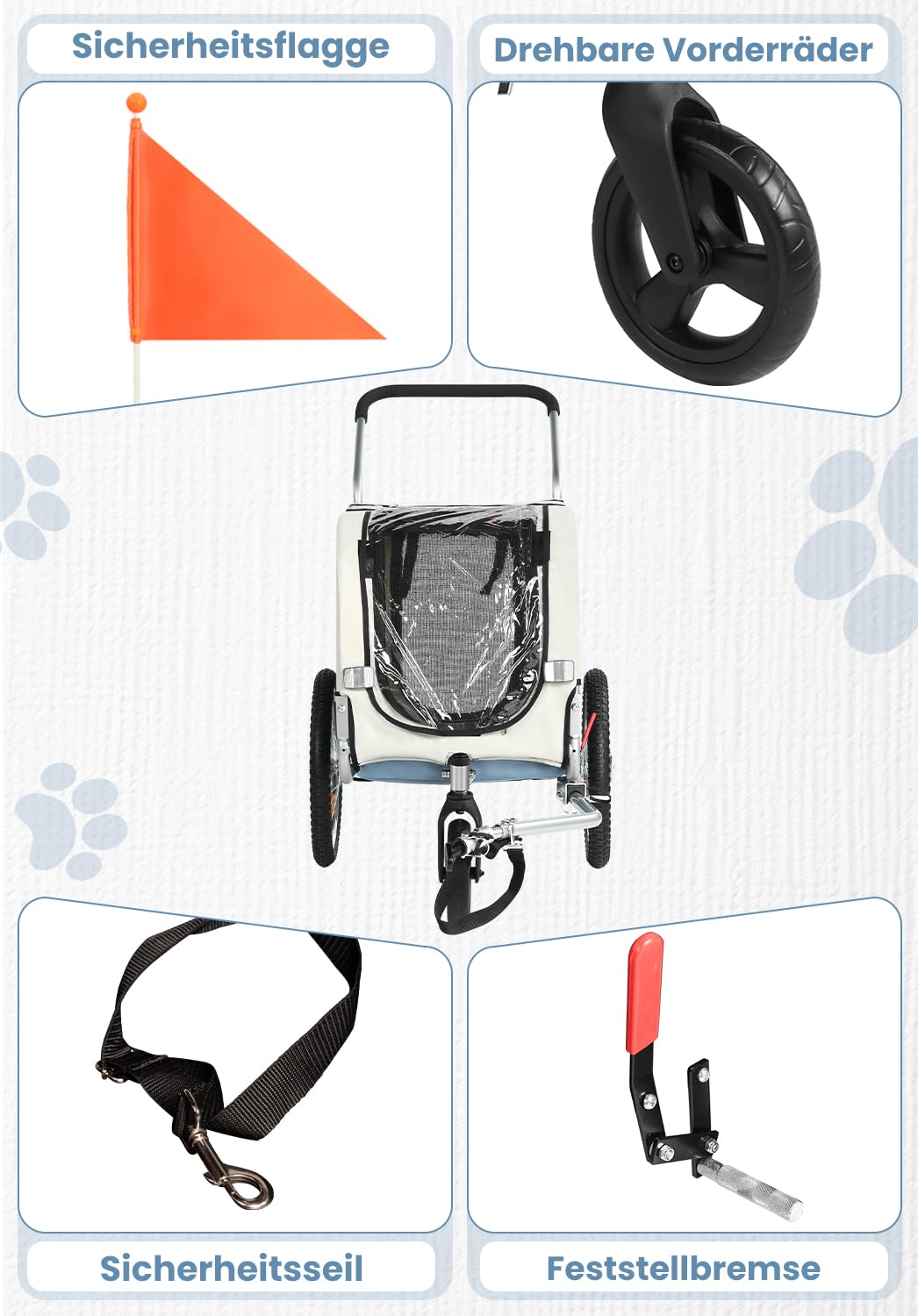 Sepnine Remolque Bicicleta Perros Carro Cochecito para Transporte Mascota 2 en 1 Convertible En Carro para Correr con Barra Y Kit De Footing Azul